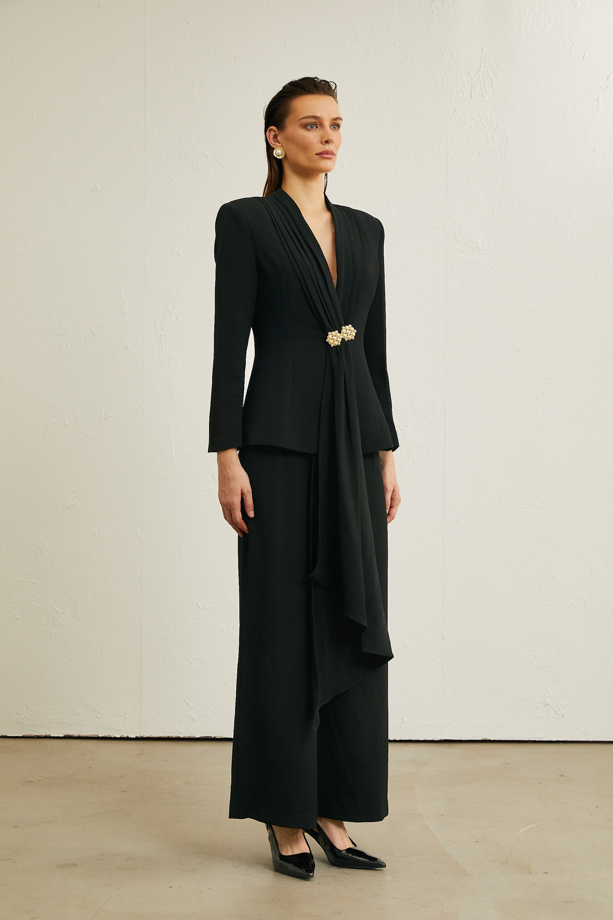 Suzanne black pleated jacket & trousers matching set (Final Sale)