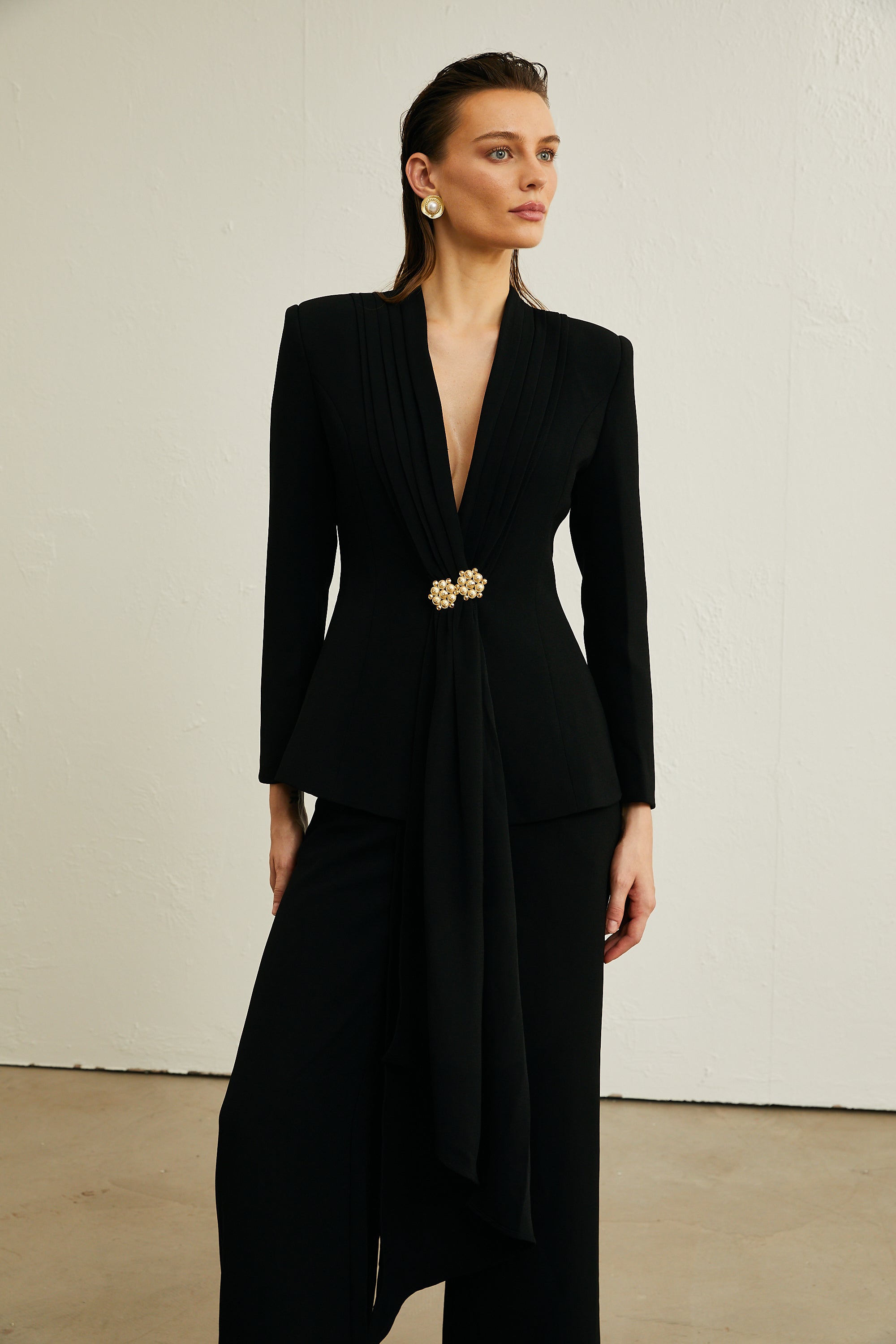 Suzanne black pleated jacket & trousers matching set (Final Sale)
