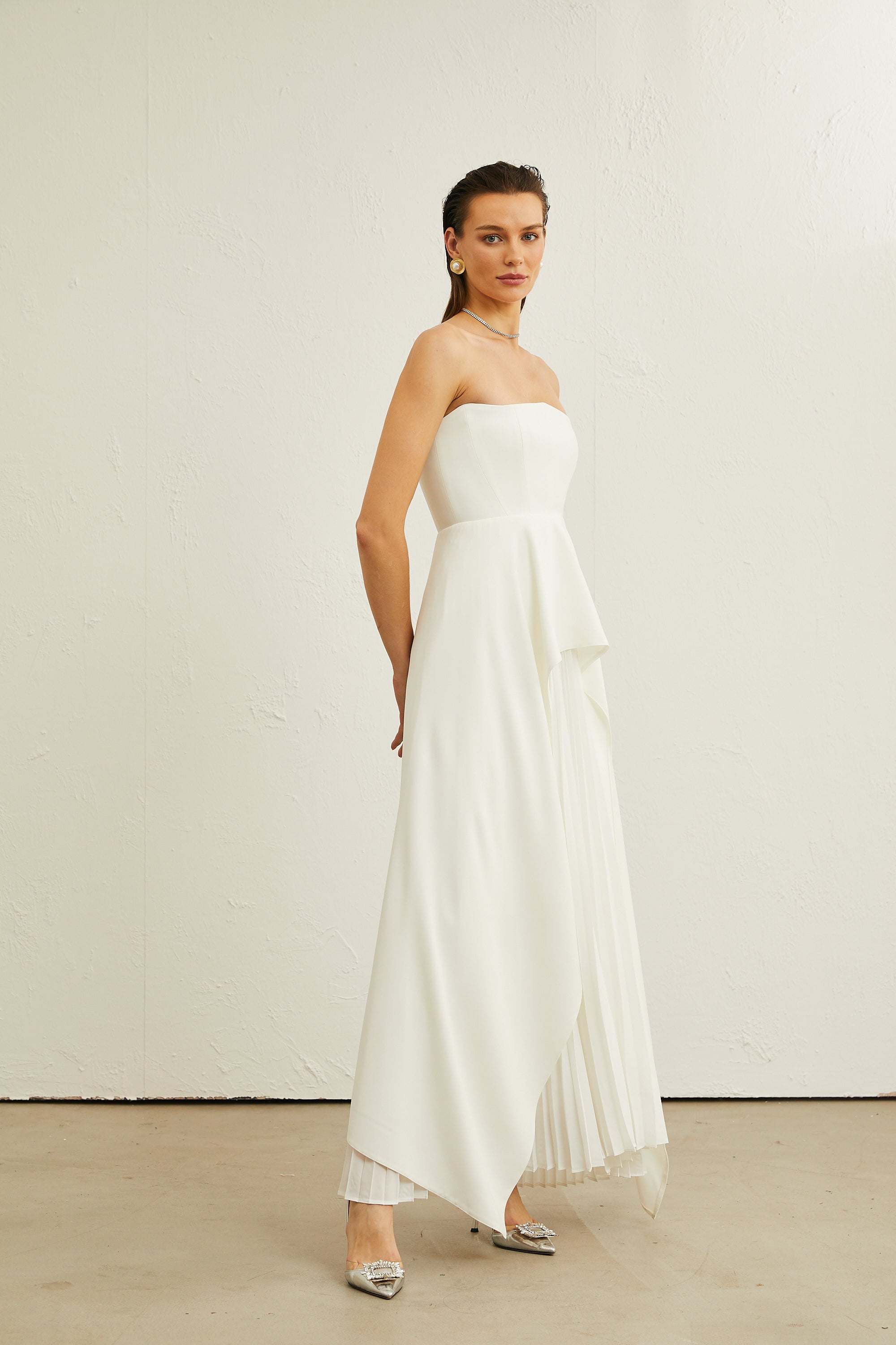 Vanessa white pleated off-shoulder maxi dress(Final Sale)