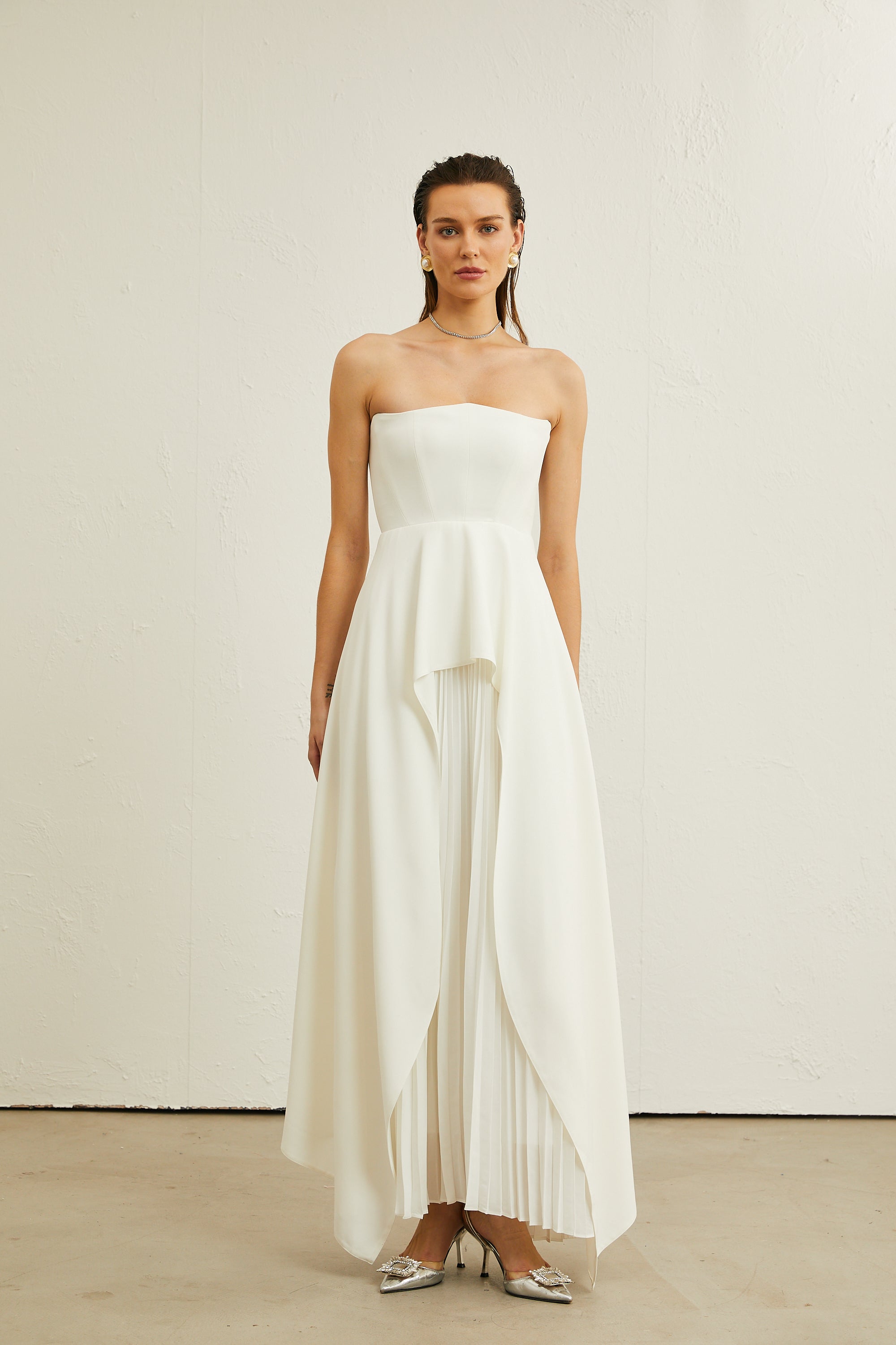 Vanessa white pleated off-shoulder maxi dress(Final Sale)