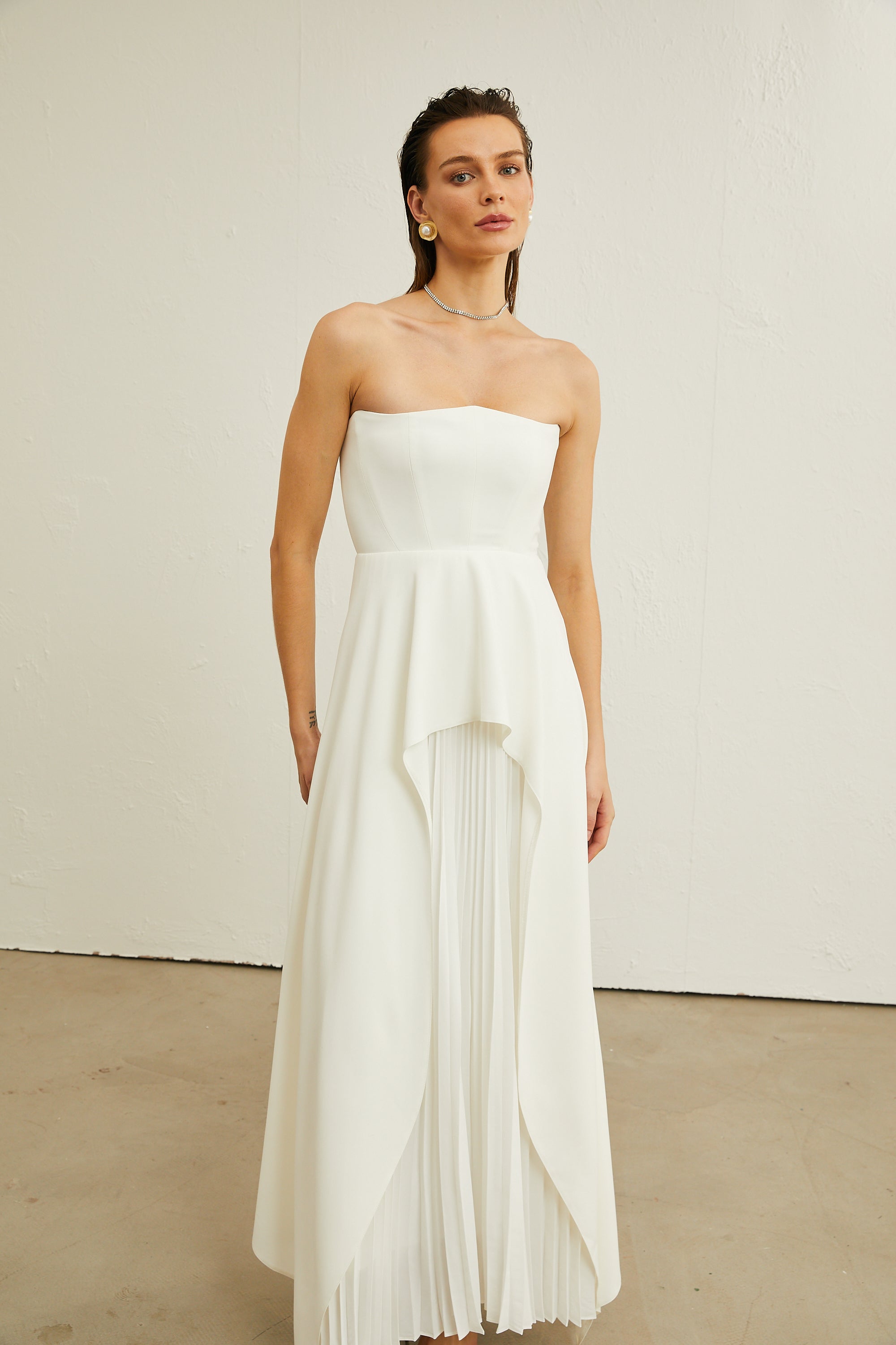 Vanessa white pleated off-shoulder maxi dress(Final Sale)