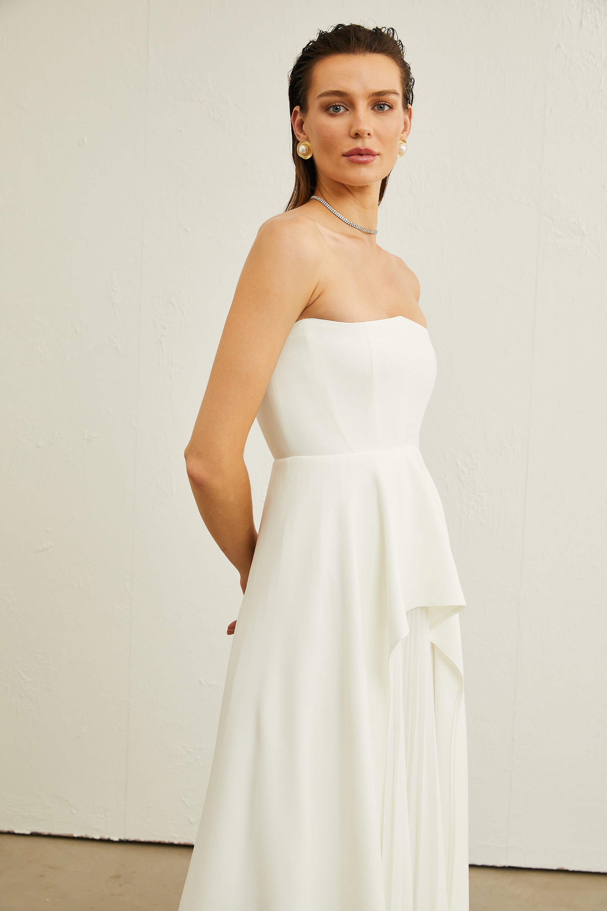 Vanessa white pleated off-shoulder maxi dress(Final Sale)