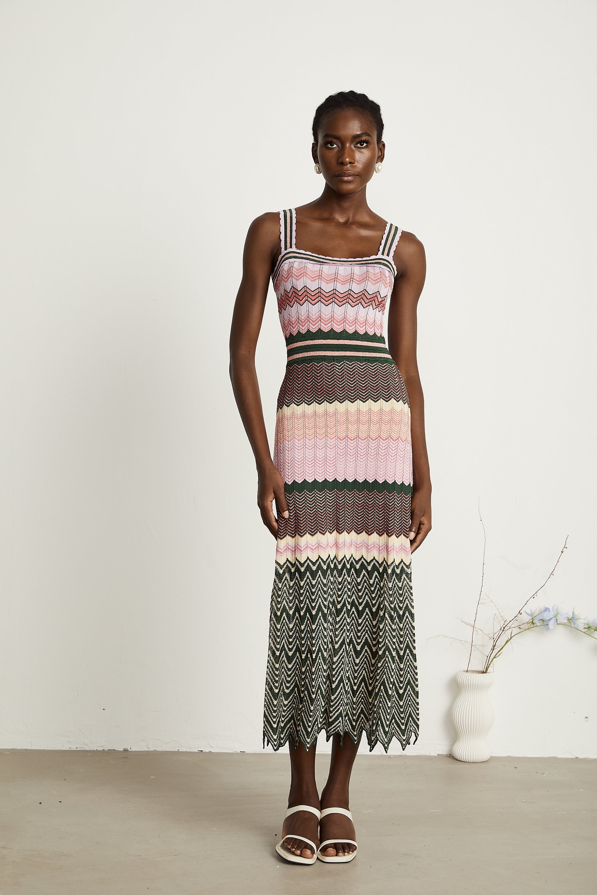 Chevron Knit Midi Dress