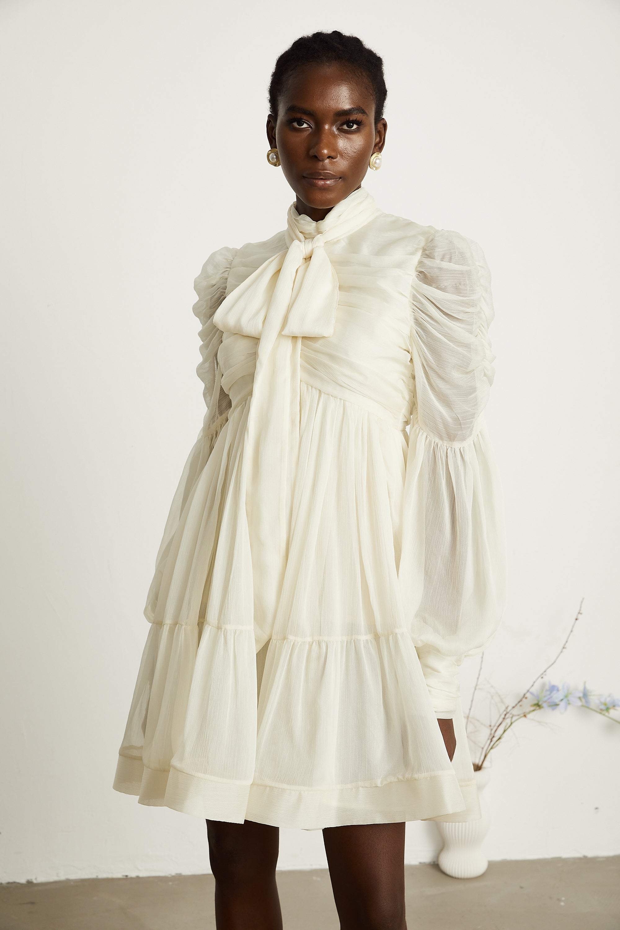 Thibaulte tuck-detail pleated tulle mini dress (Final Sale)