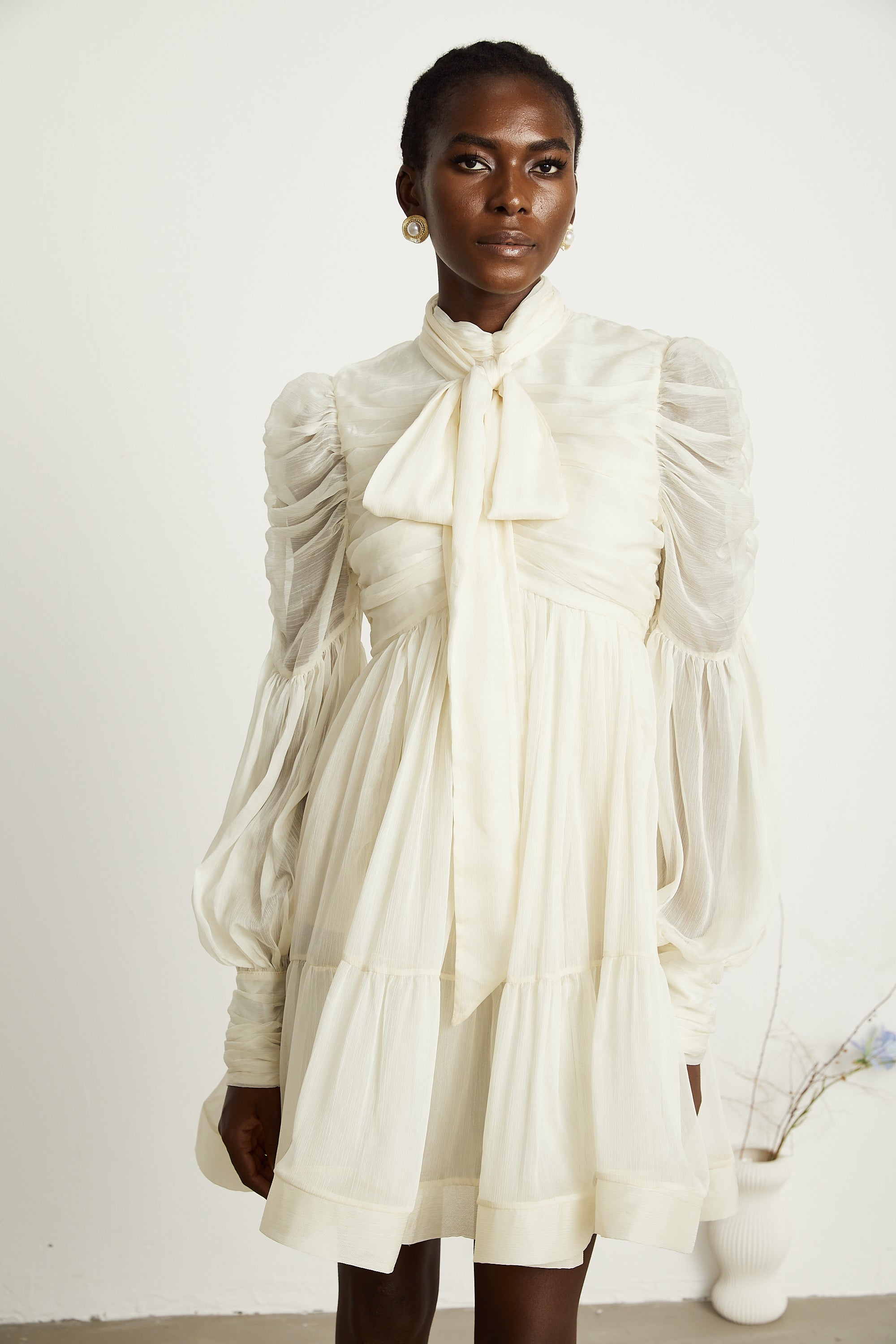 Thibaulte tuck-detail pleated tulle mini dress (Final Sale)