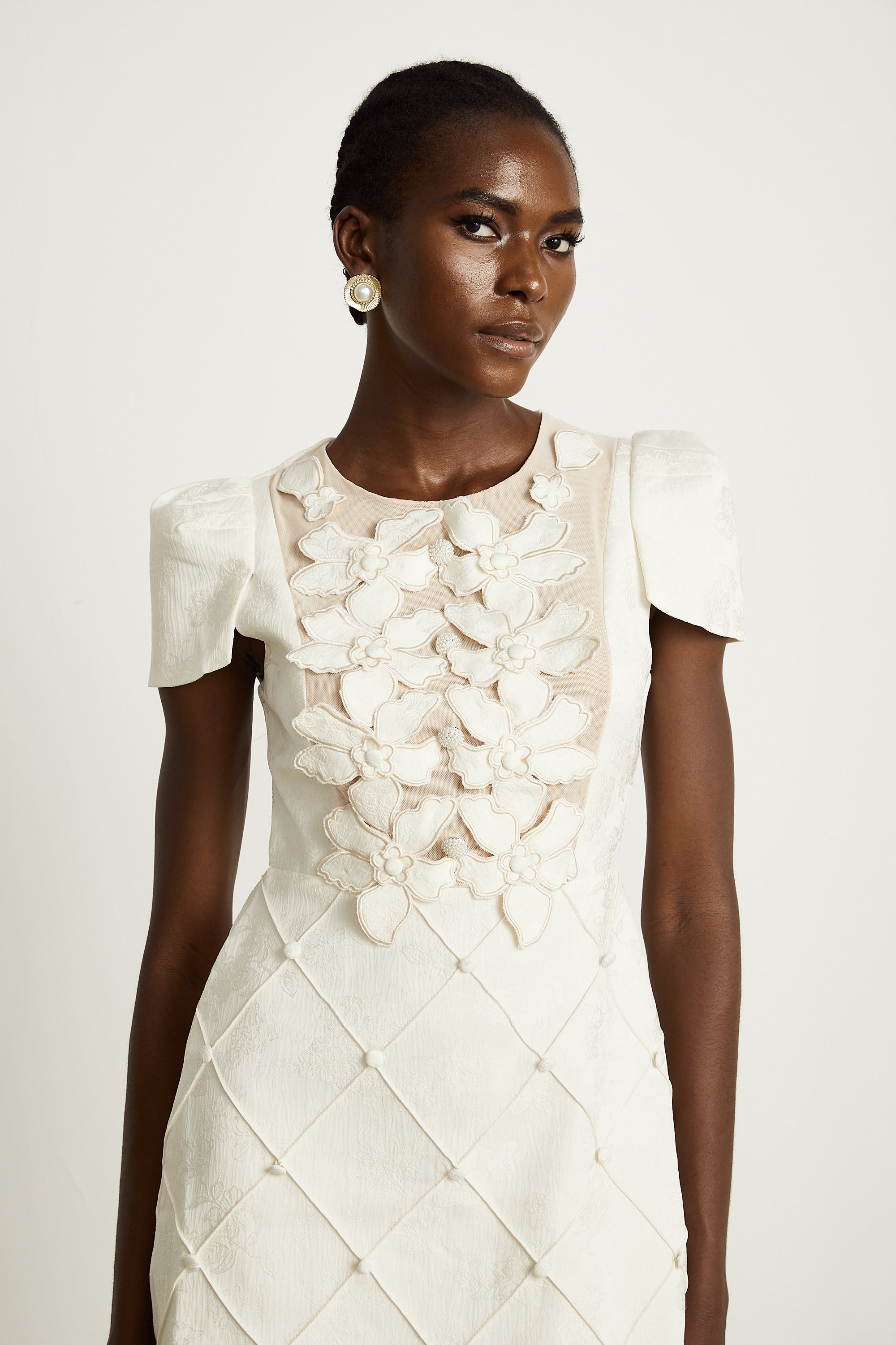 Coralie white petal-detail buttoned mini dress (Final Sale-US Only)