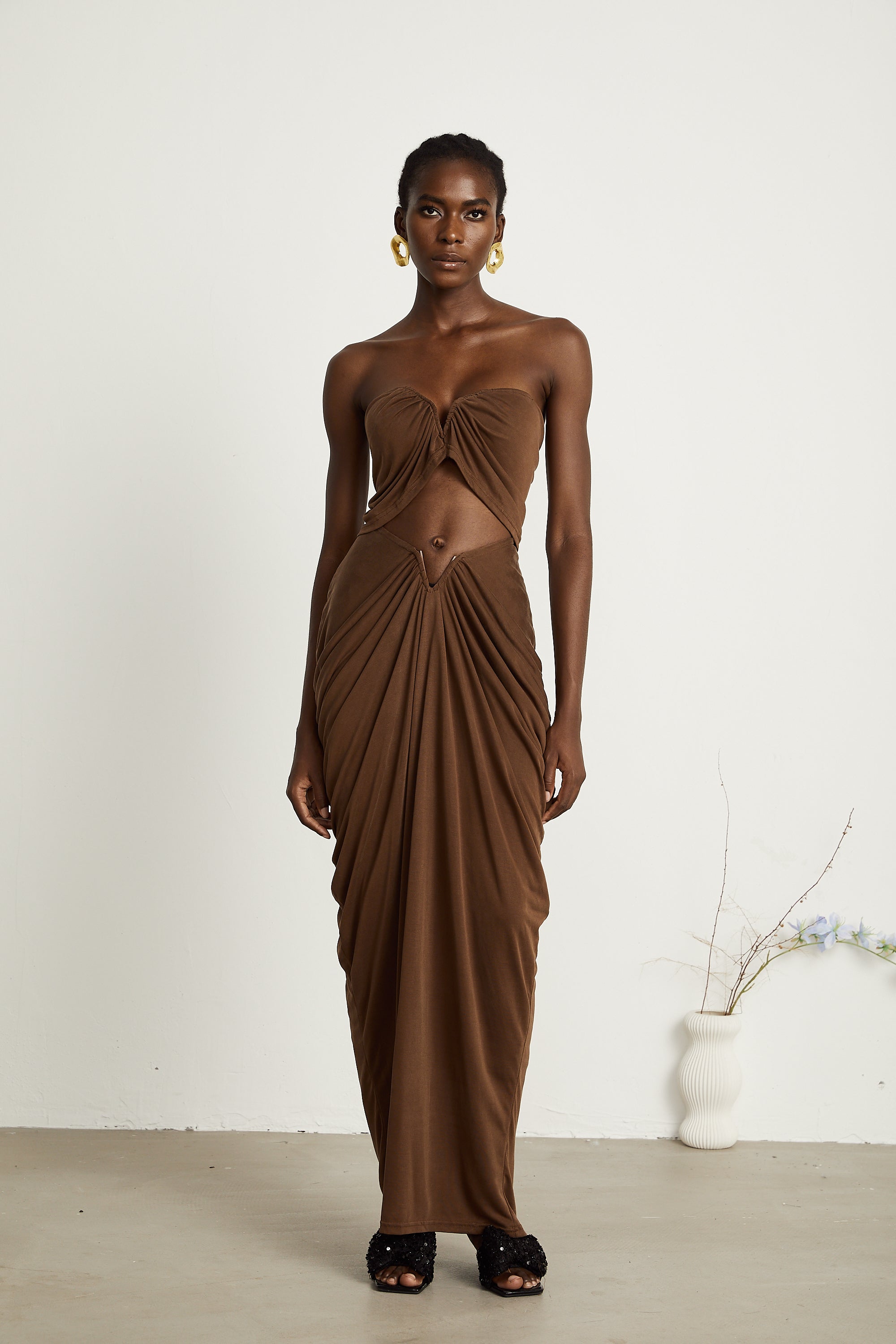 Félicité brown ruched top & skirt matching set (Final Sale-US Only)