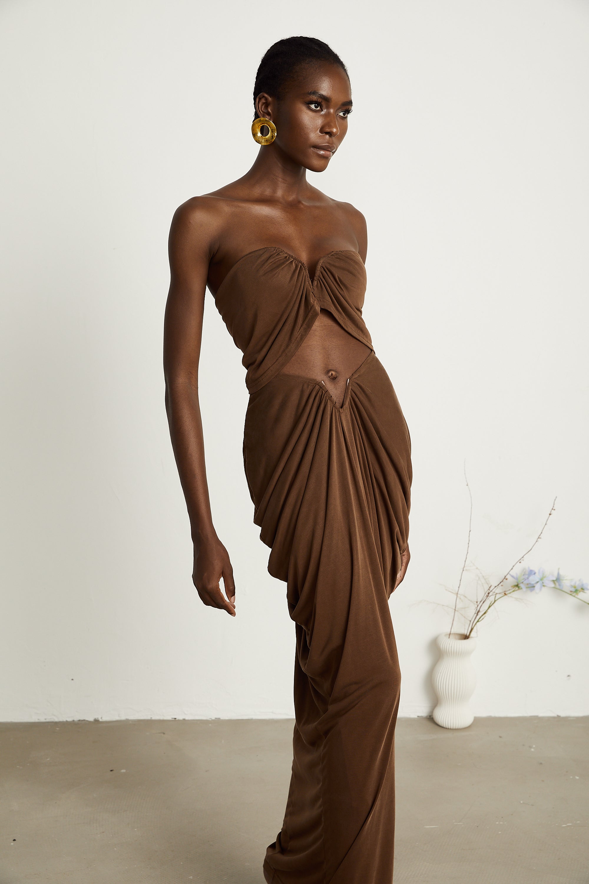 Félicité brown ruched top & skirt matching set (Final Sale-US Only)