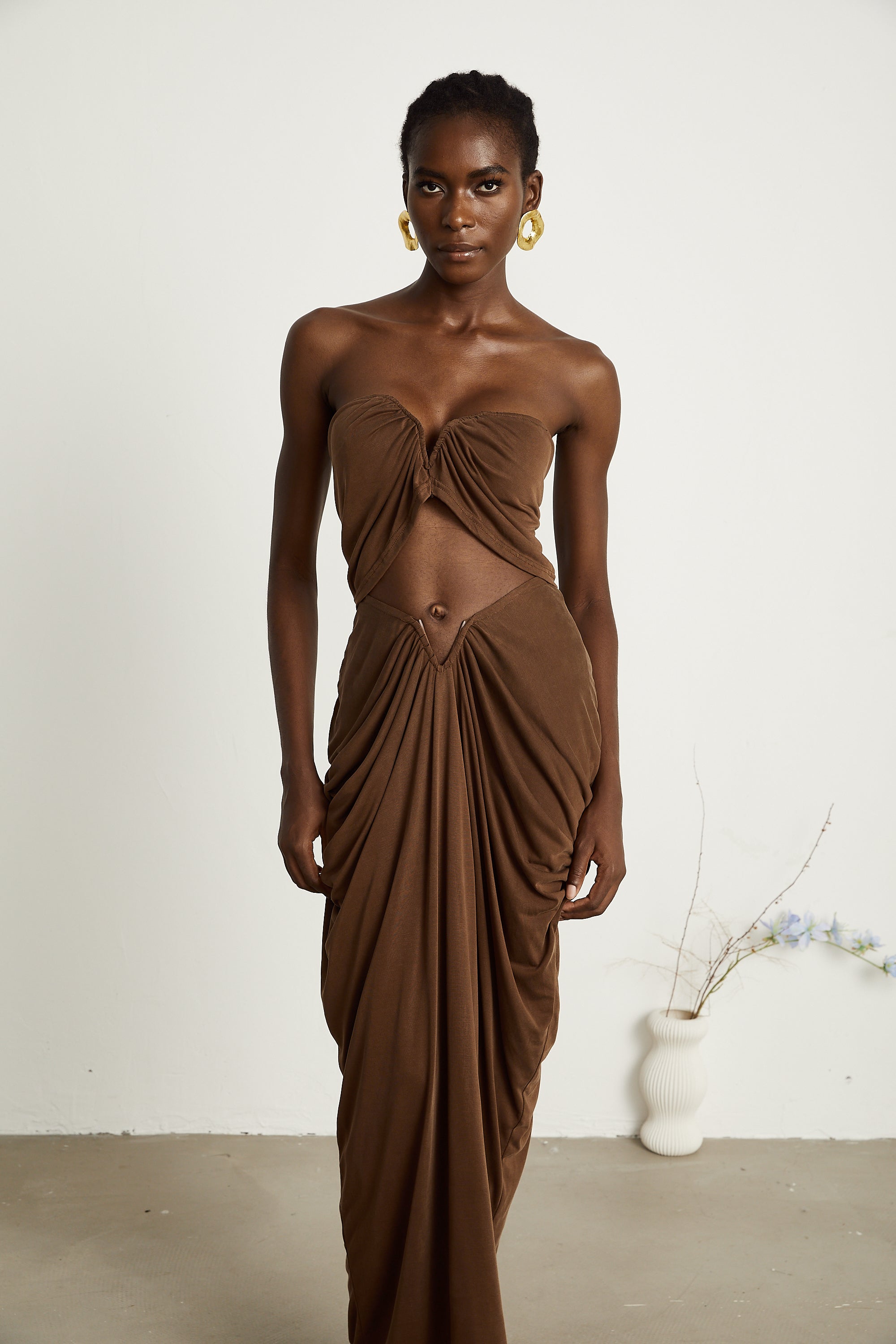 Félicité brown ruched top & skirt matching set (Final Sale-US Only)