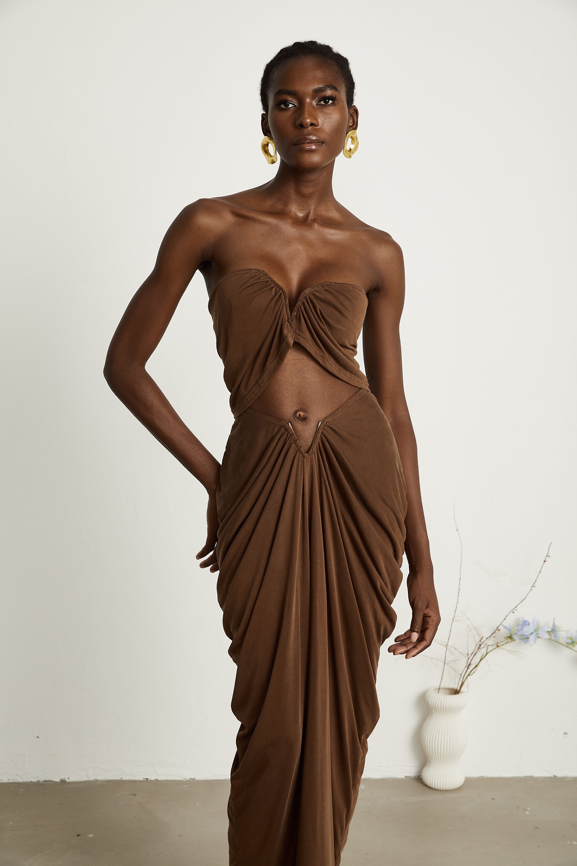 Félicité brown ruched top & skirt matching set (Final Sale-US Only)