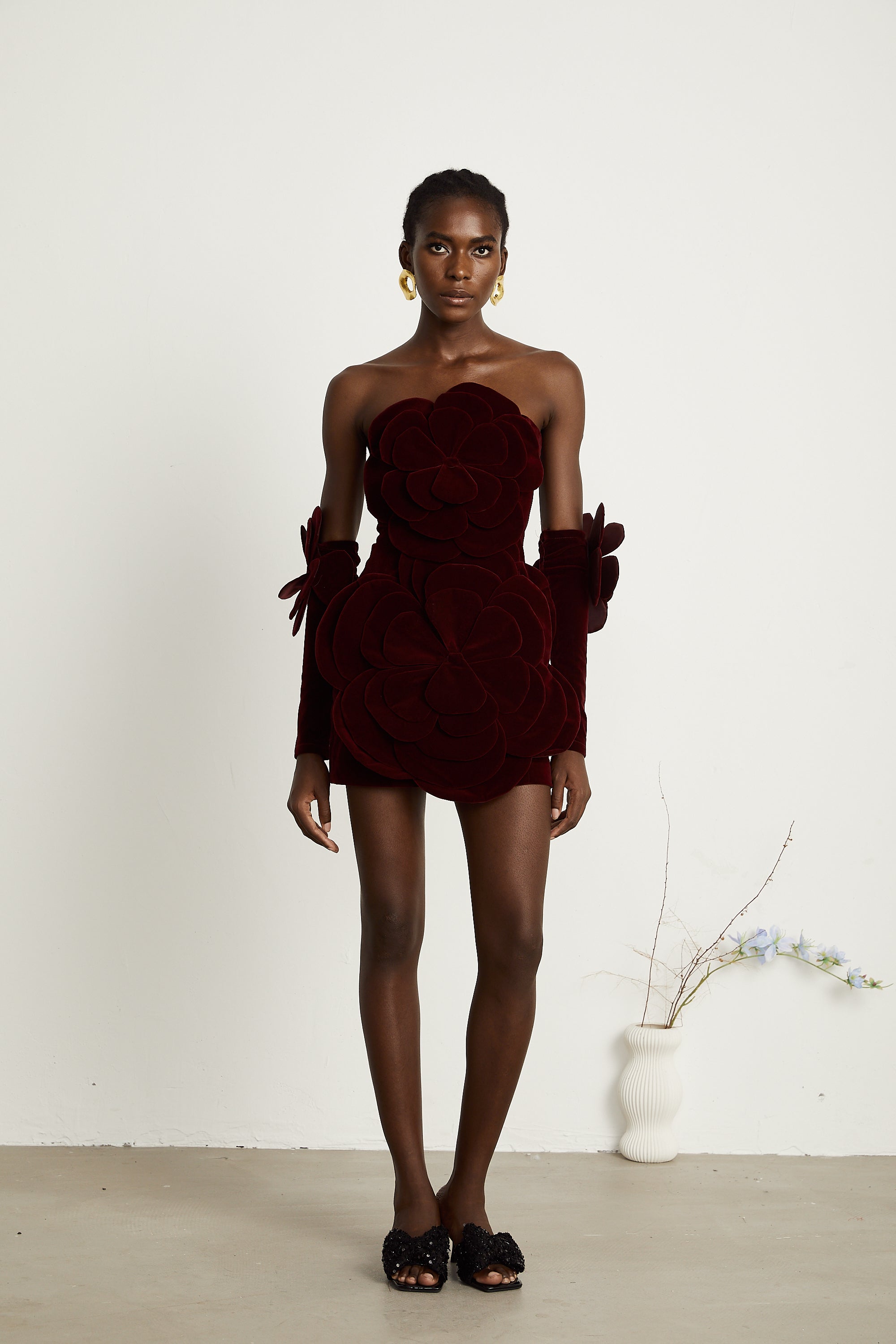 Azura Red Floral Appliqué Mini Dress (Final Sale)