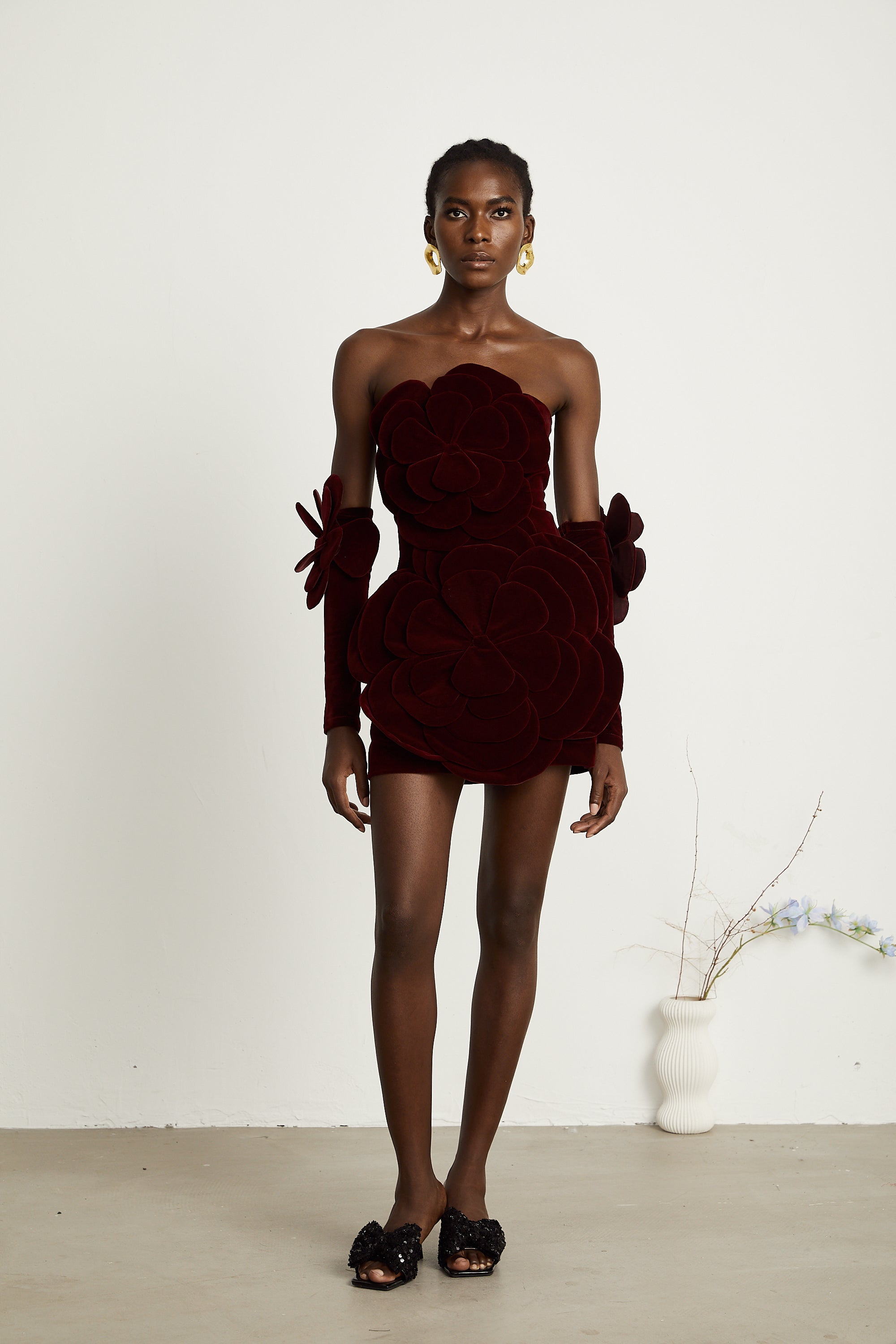 Azura Red Floral Appliqué Mini Dress (Final Sale)