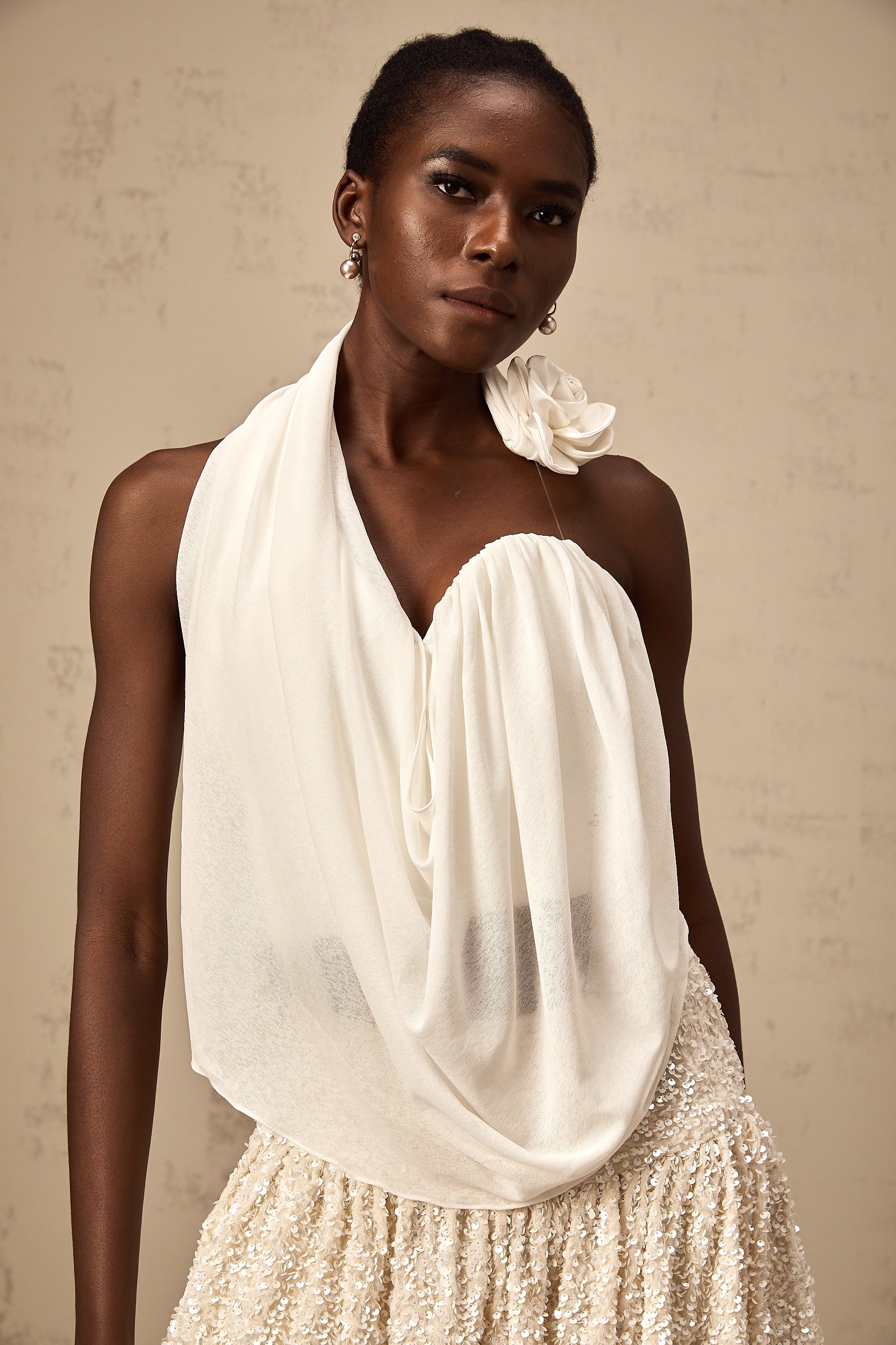 Maeva white halterneck floral-appliqué top (Final Sale-US Only)
