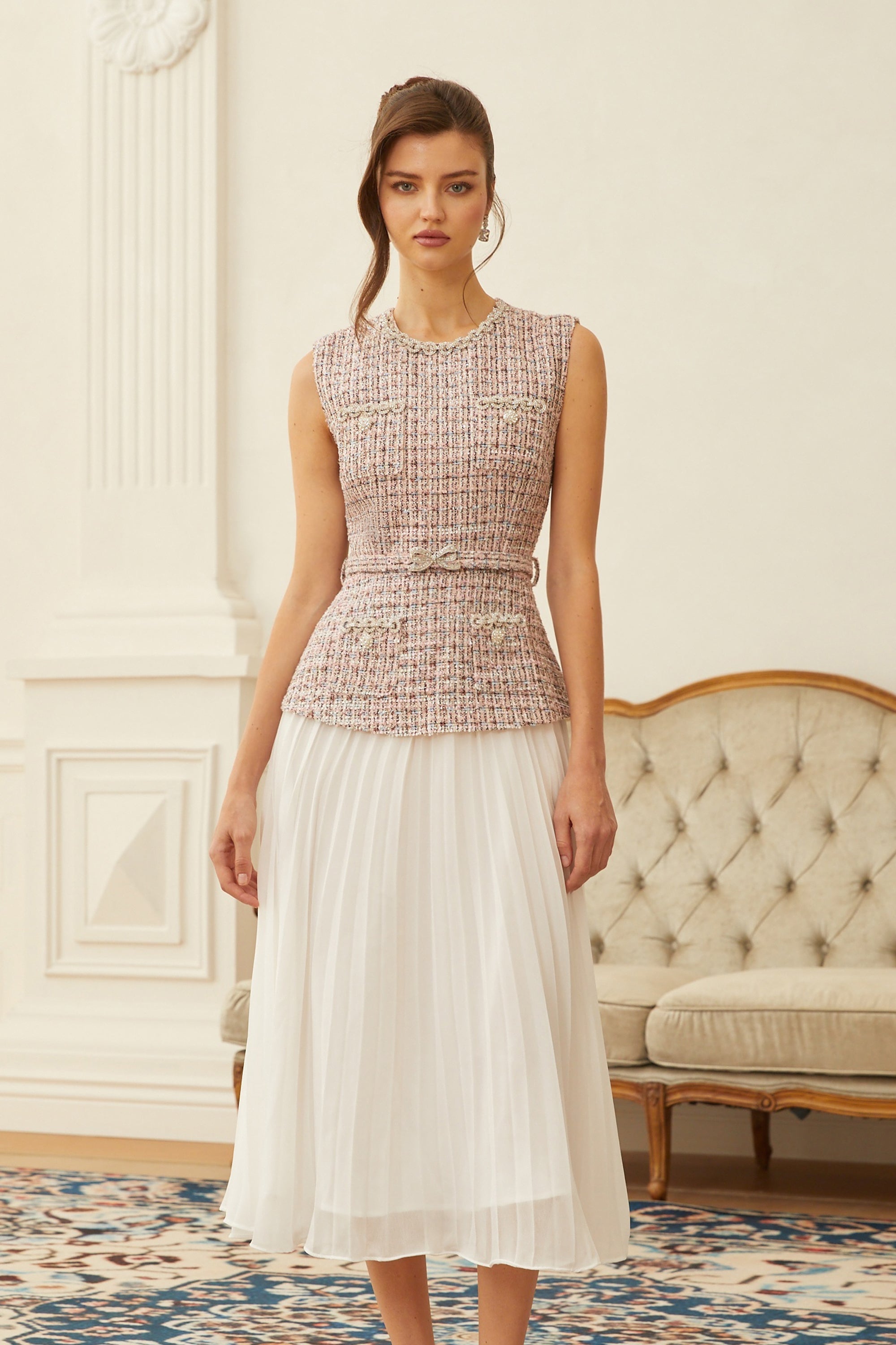 Lola Pink Embellished Tweed Panel Midi Dress (Final Sale-US Only)