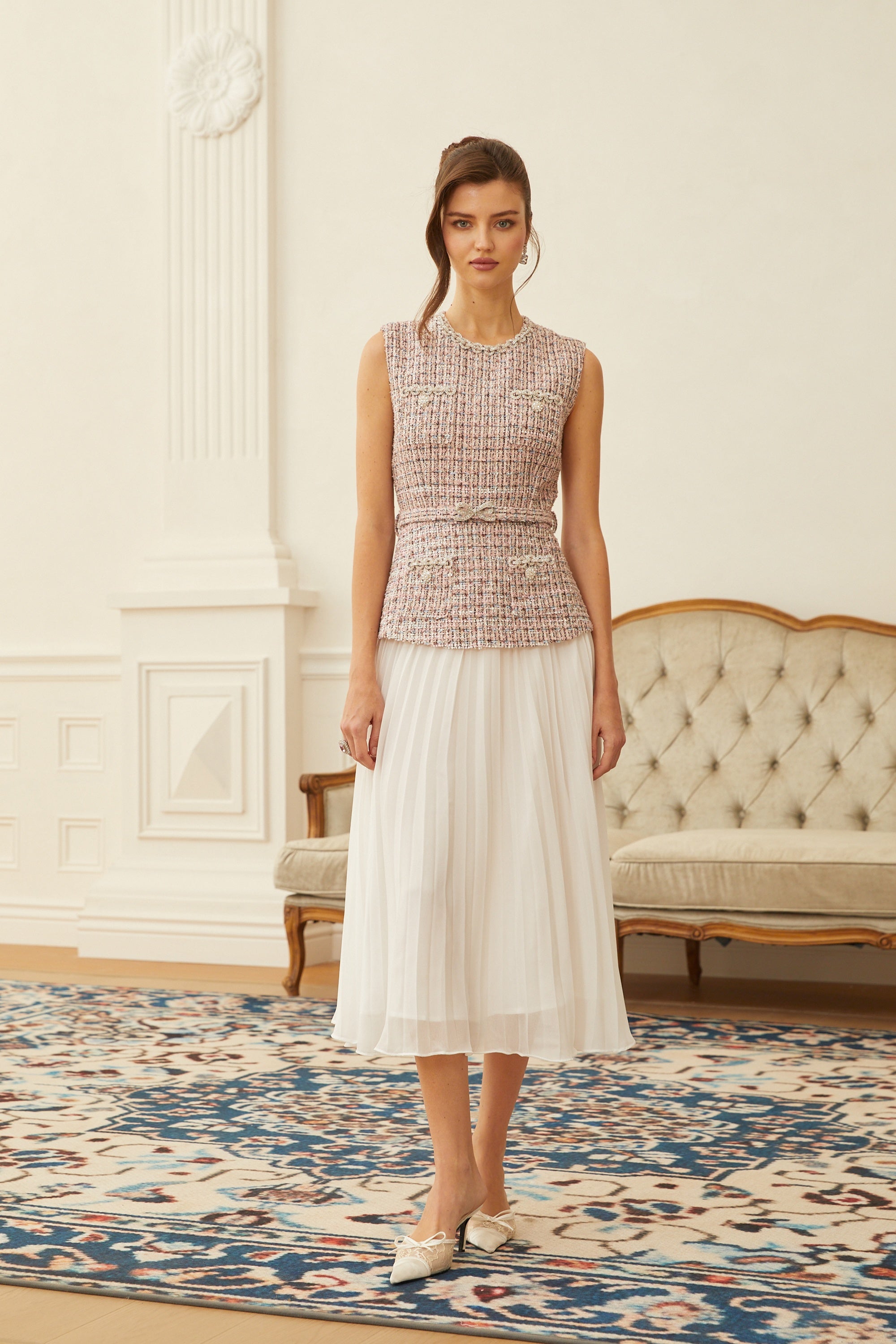 Lola Pink Embellished Tweed Panel Midi Dress (Final Sale-US Only)
