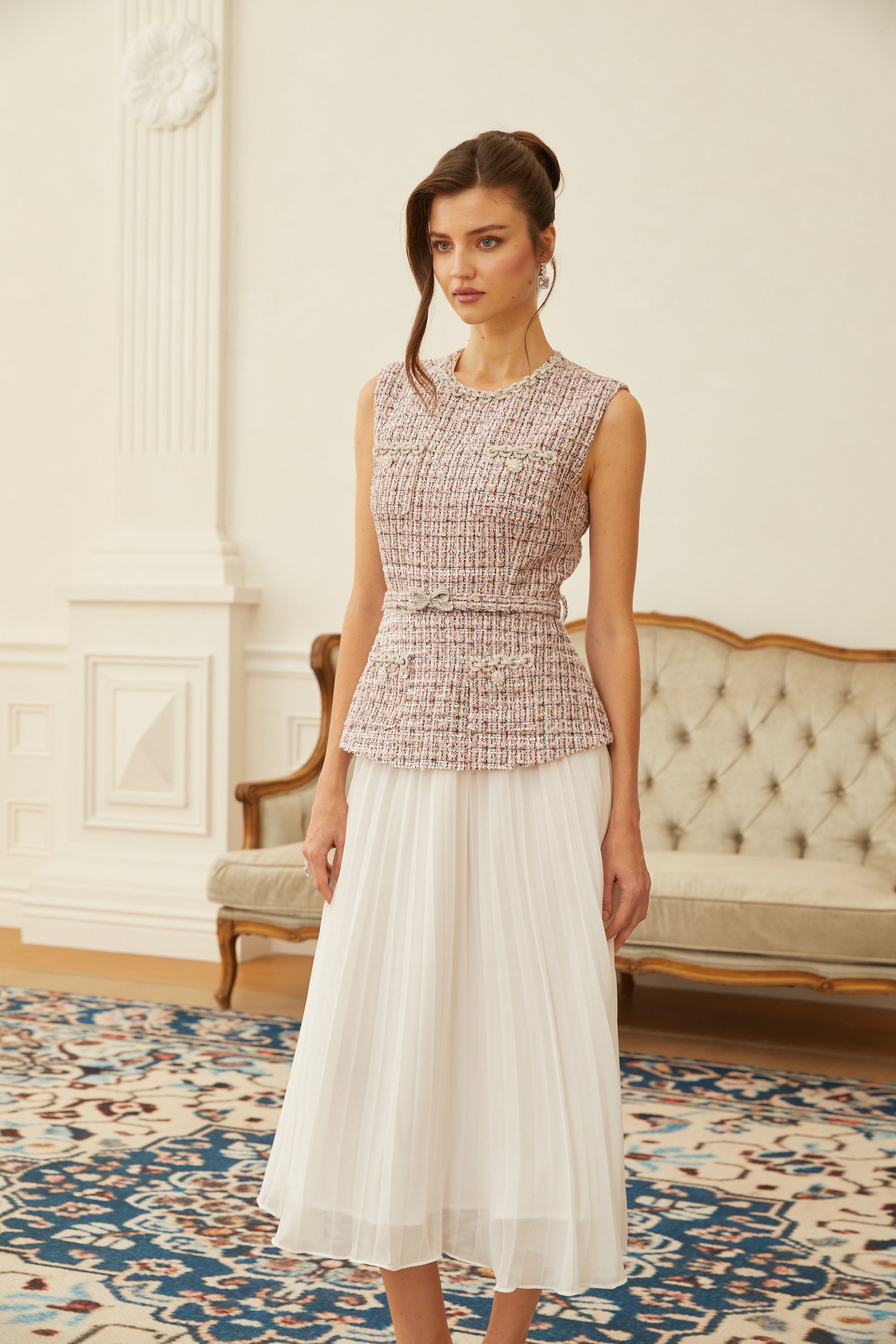 Lola Pink Embellished Tweed Panel Midi Dress (Final Sale-US Only)