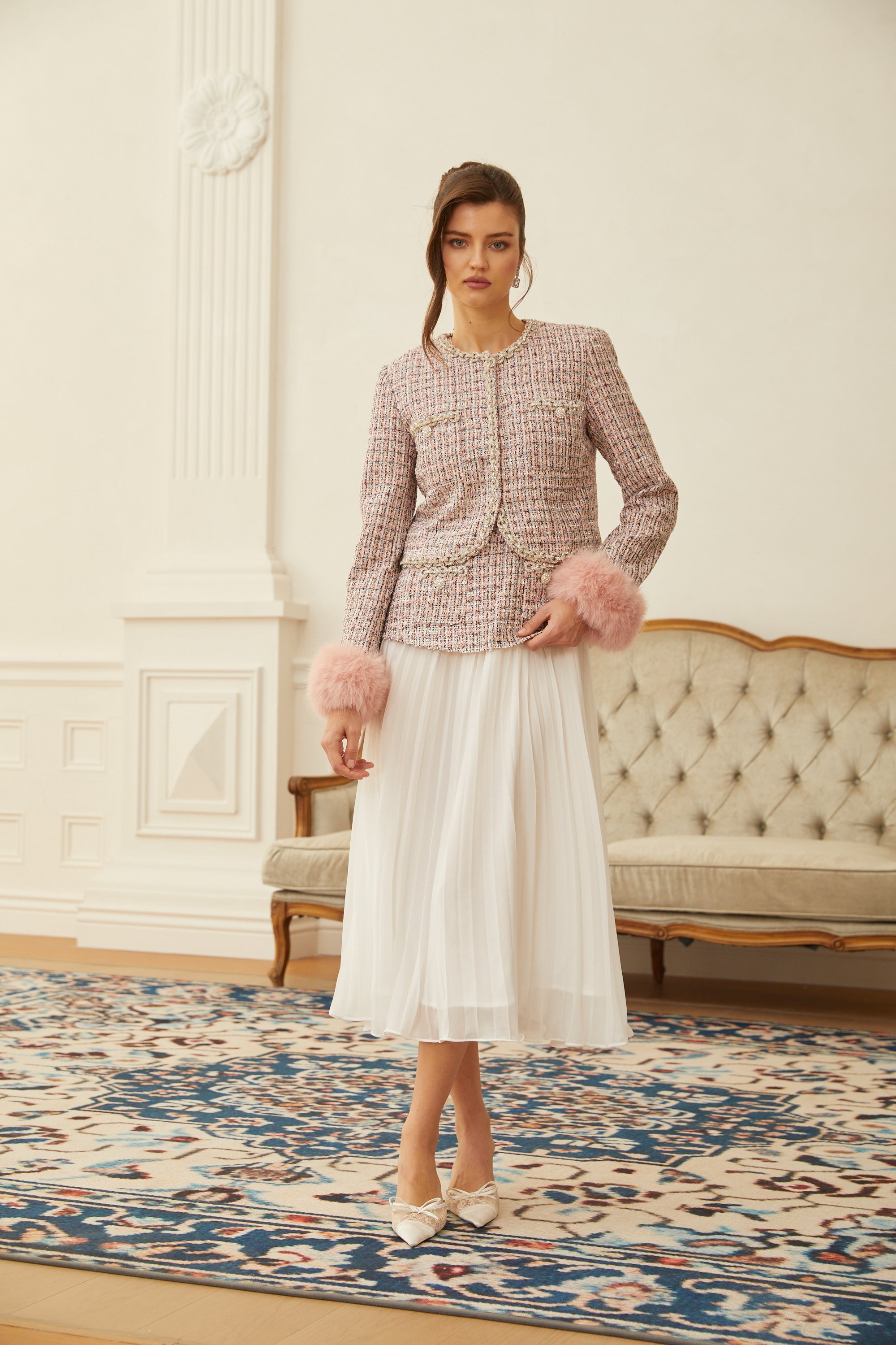 Lola Pink Embellished Checked Tweed Jacket