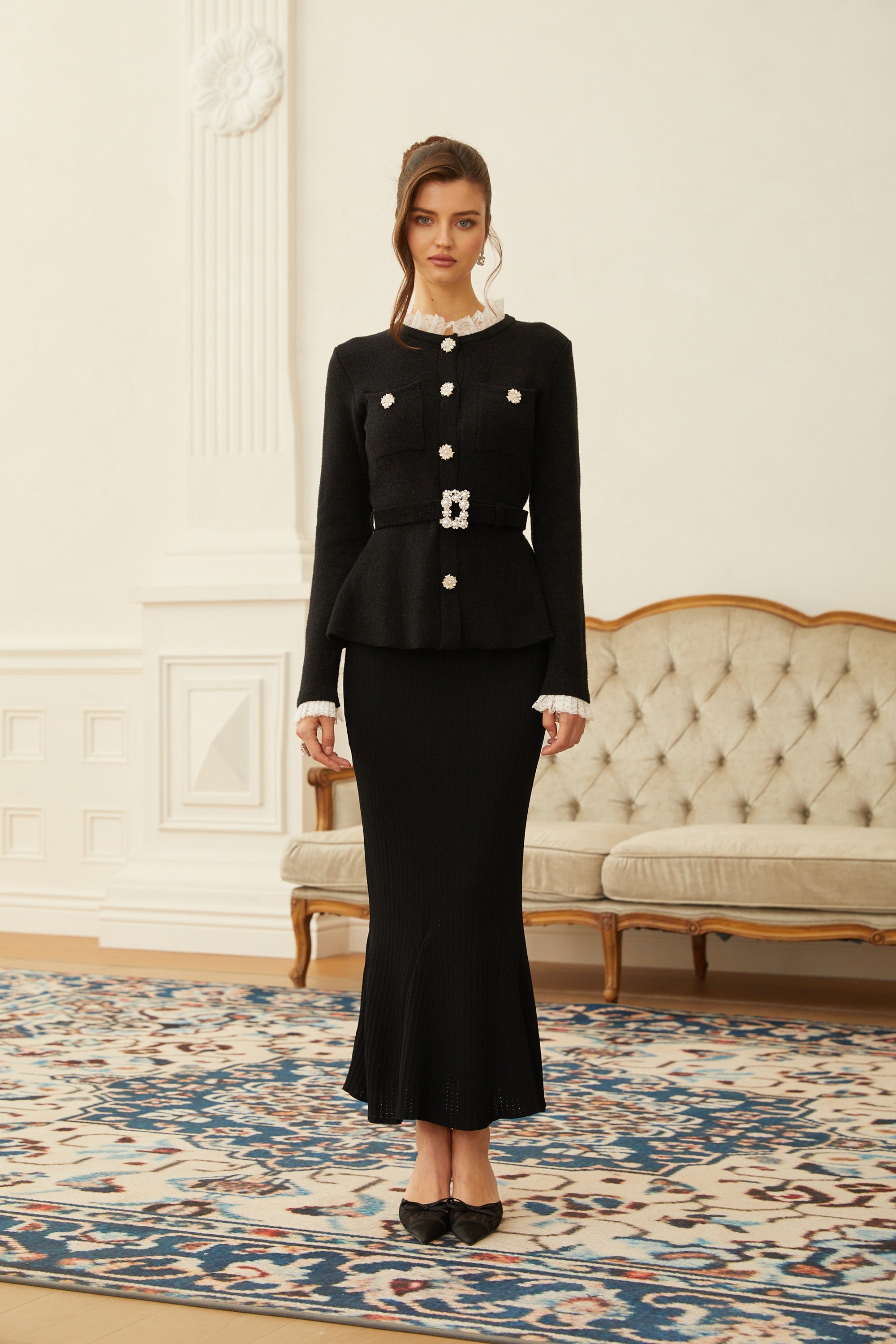 Ellinor Black Embellished Knit Top & Skirt Set (Final Sale)