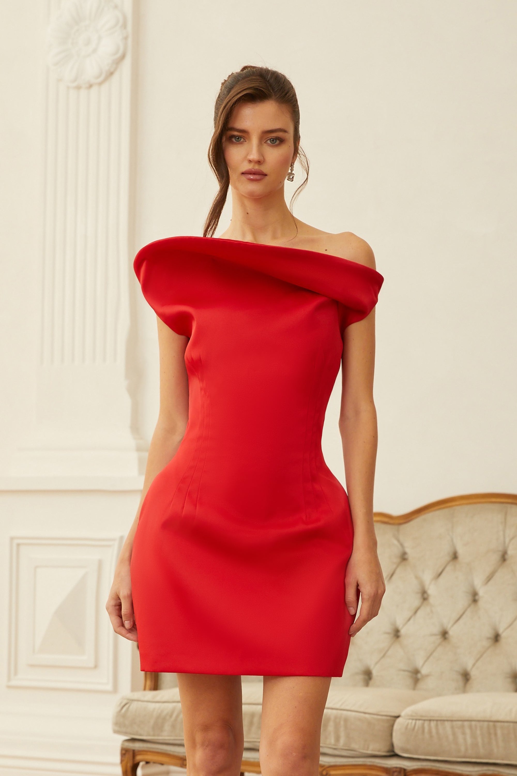 Hedda Red One Shoulder Structured Mini Dress (Final Sale-US Only)