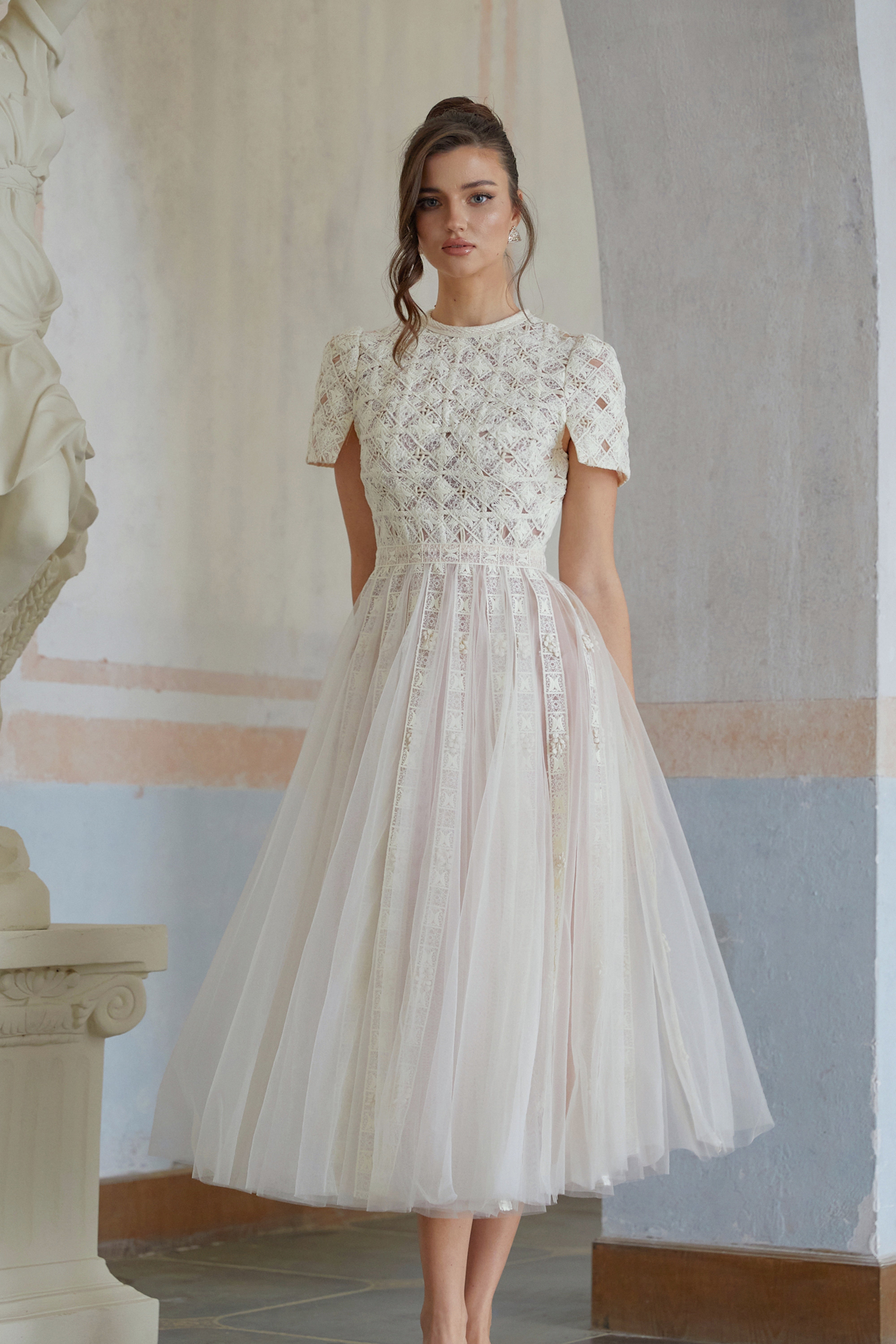 Jorunn White Braided Floral Crochet Midi Dress (Final Sale-US Only)
