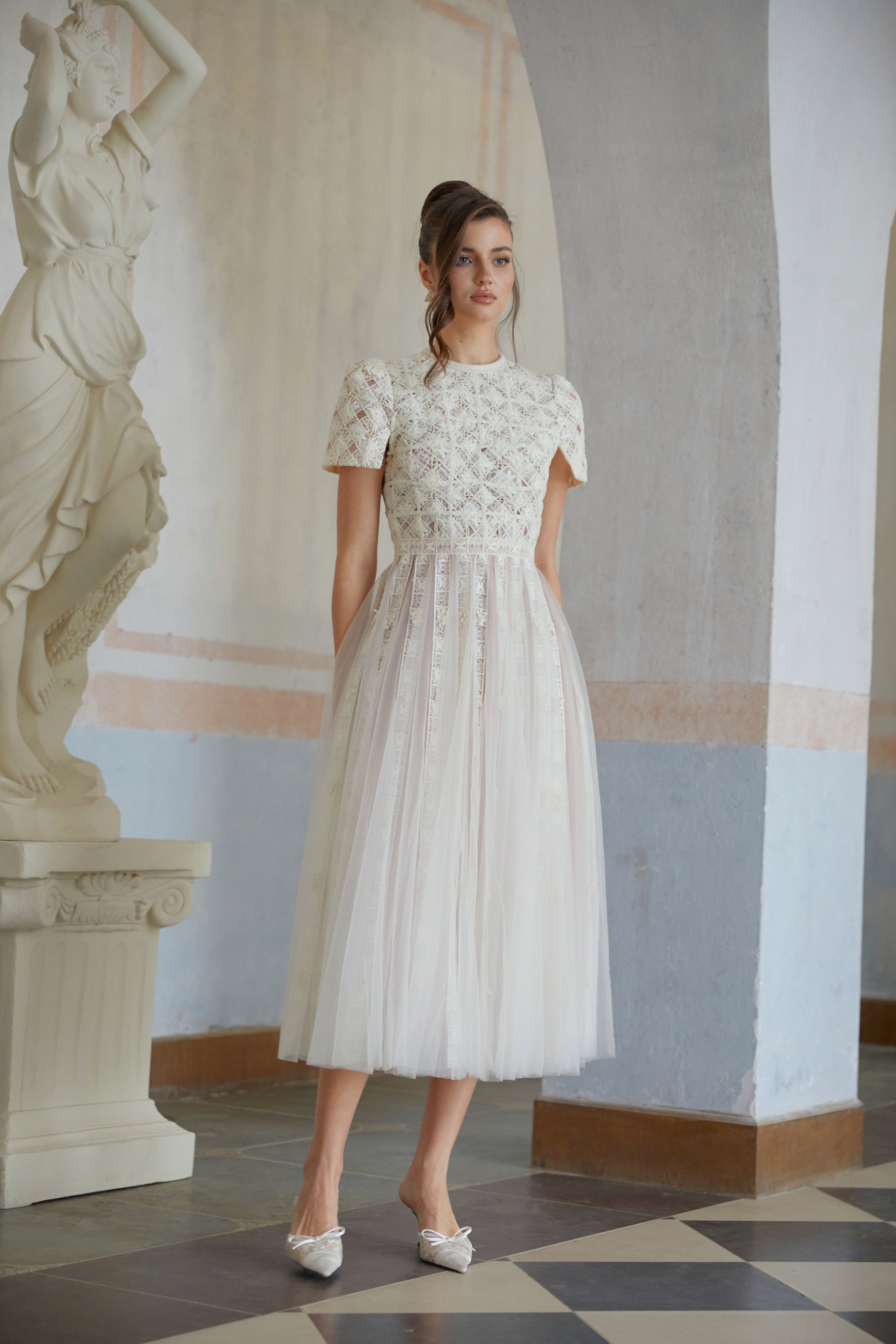 Jorunn White Braided Floral Crochet Midi Dress (Final Sale-US Only)