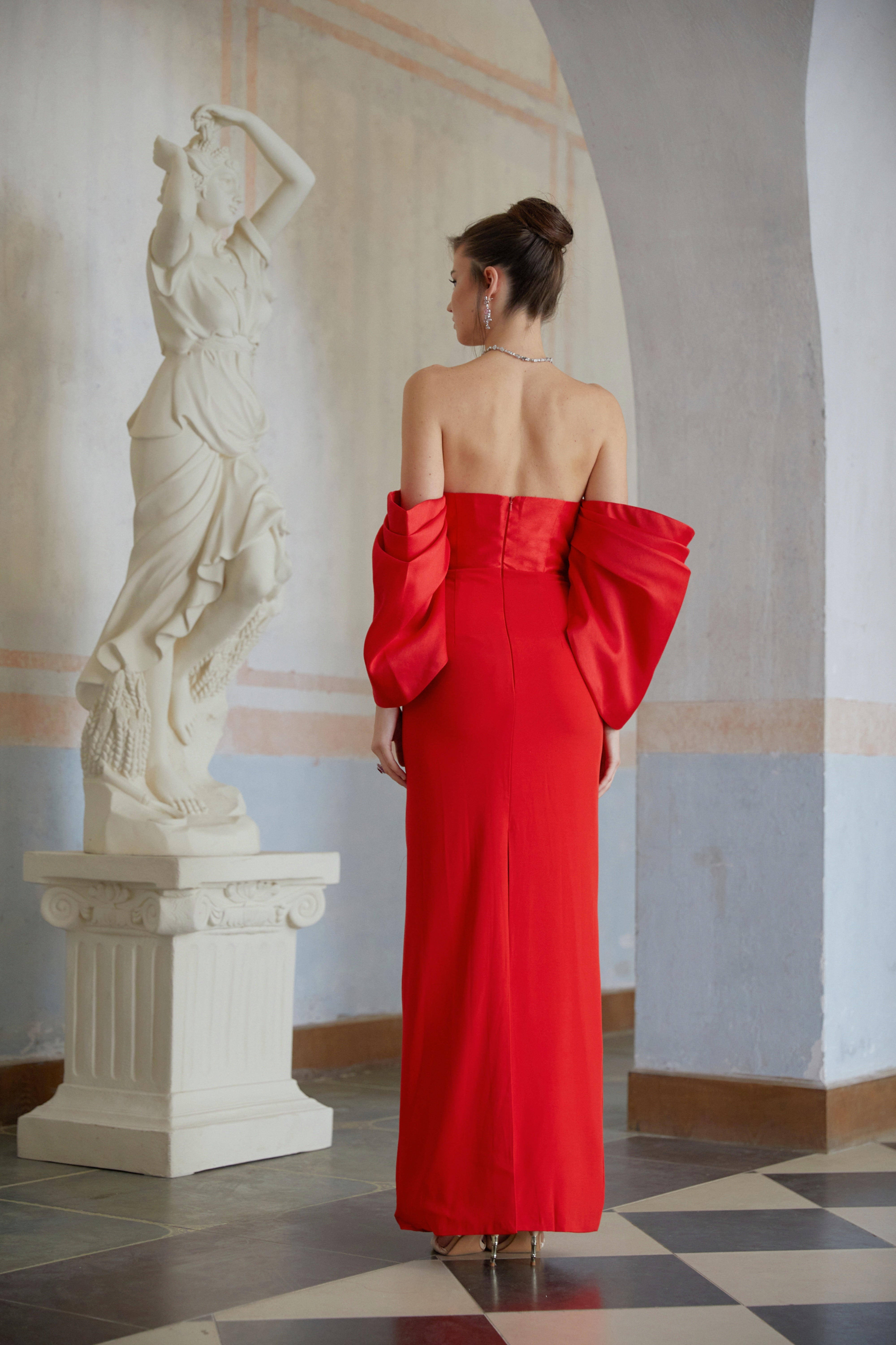 Verity Red Off Shoulder Gathered Maxi Gown (Final Sale-US Only)