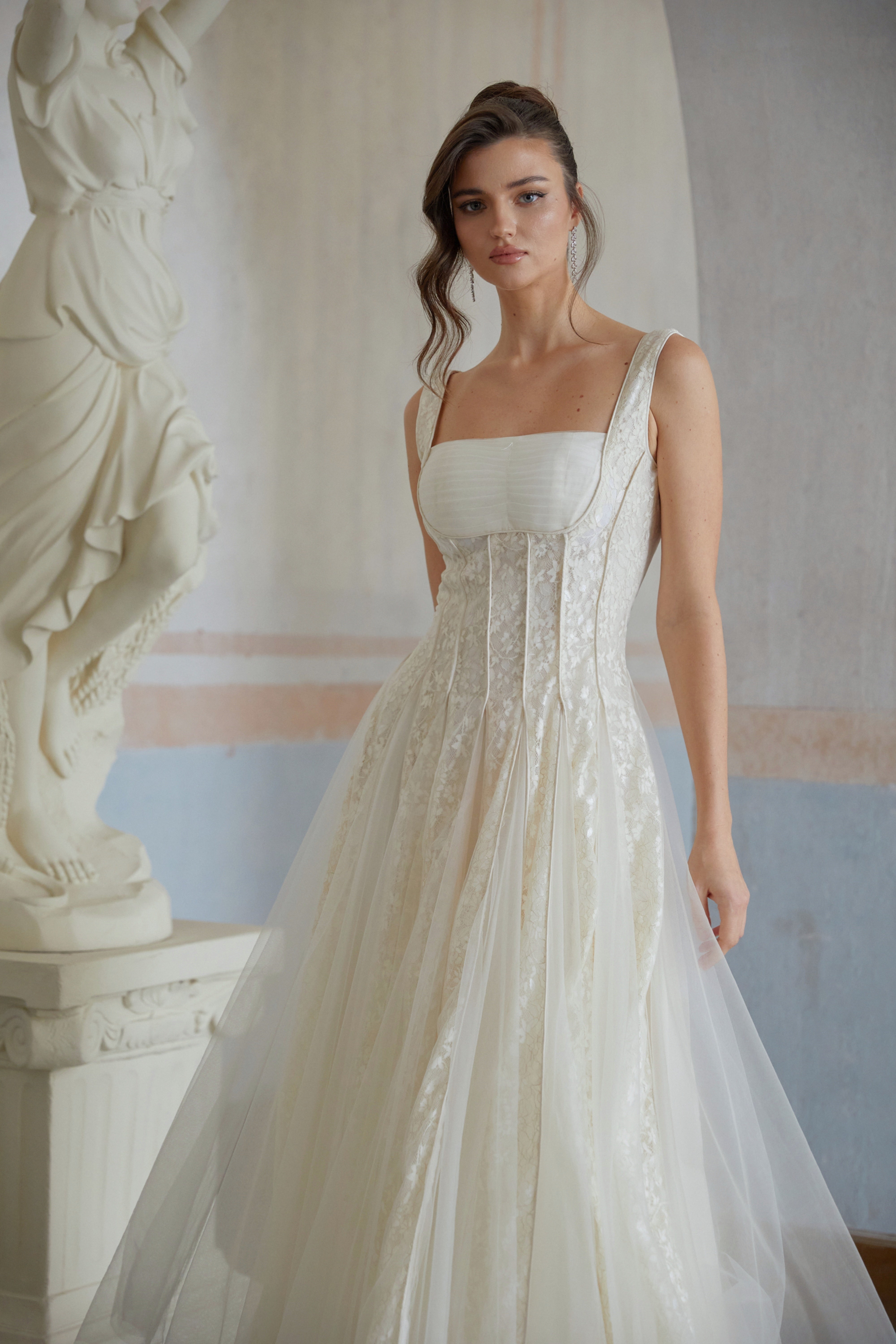 Fiadh Neutral Tulle Panel Lace Maxi Dress (Final Sale-US Only)