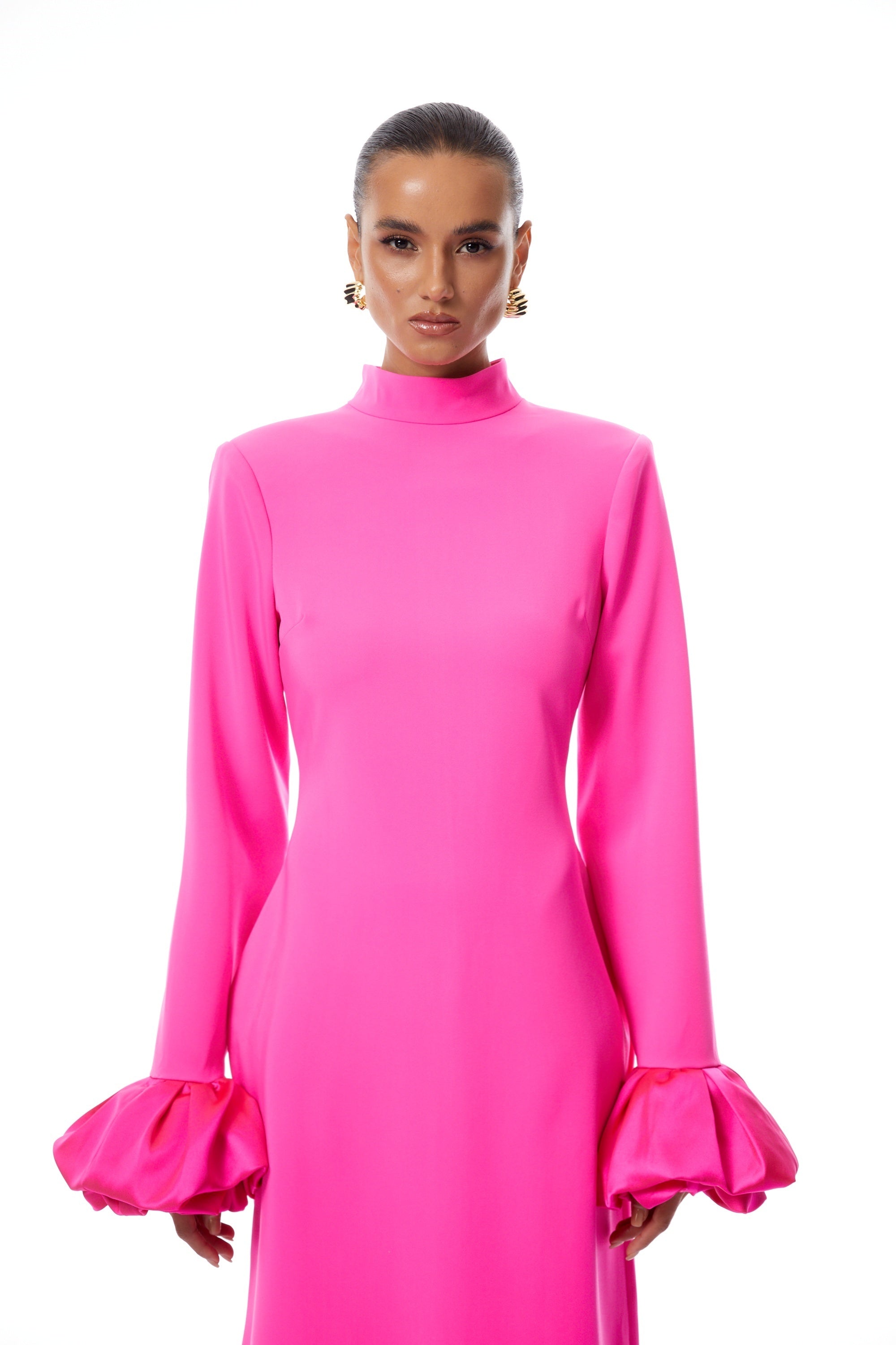 Eugenia Hot Pink Petal Cuff Maxi Dress (Final Sale-US Only)
