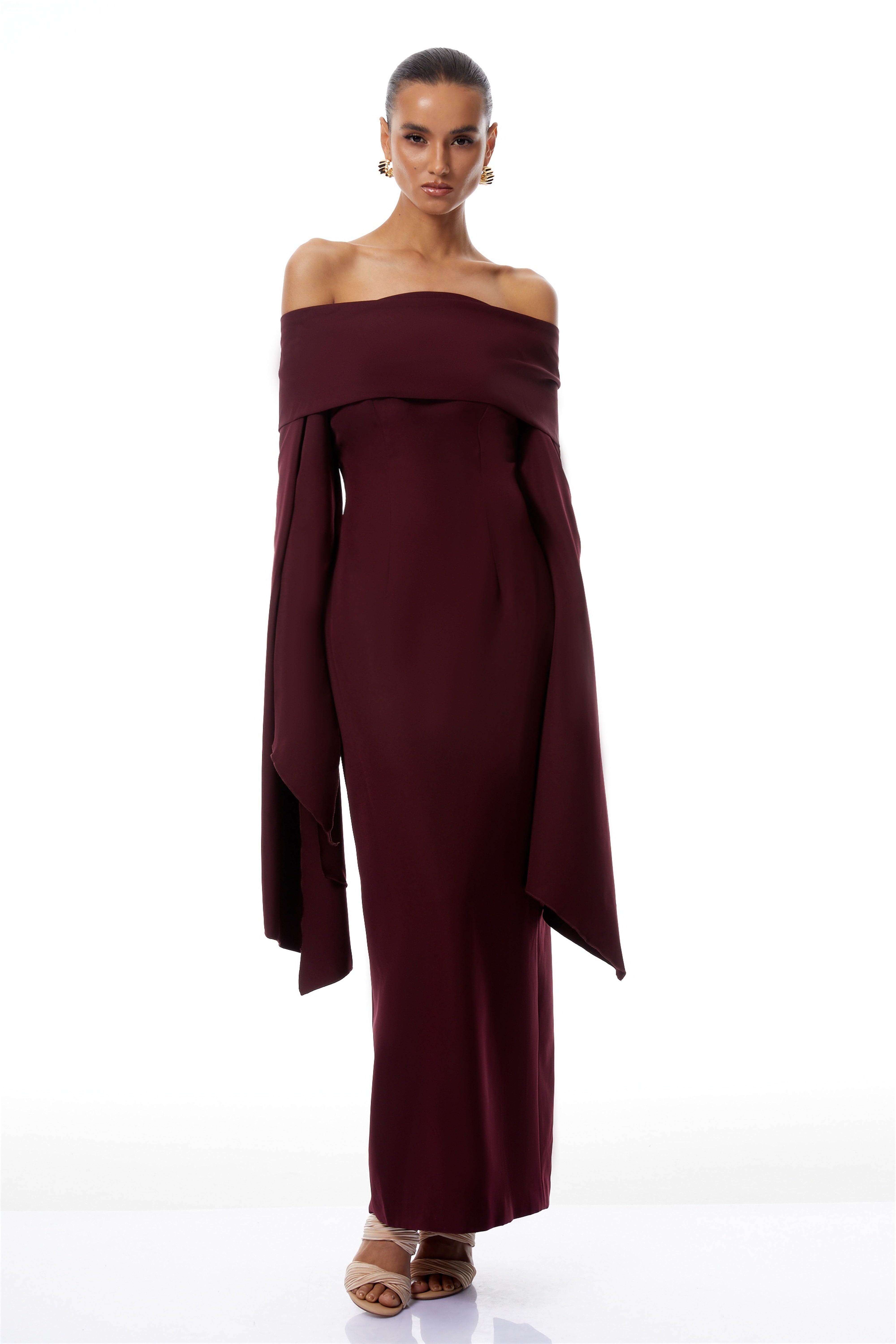 Dorotea Burgundy Off Shoulder Maxi Gown (Final Sale)