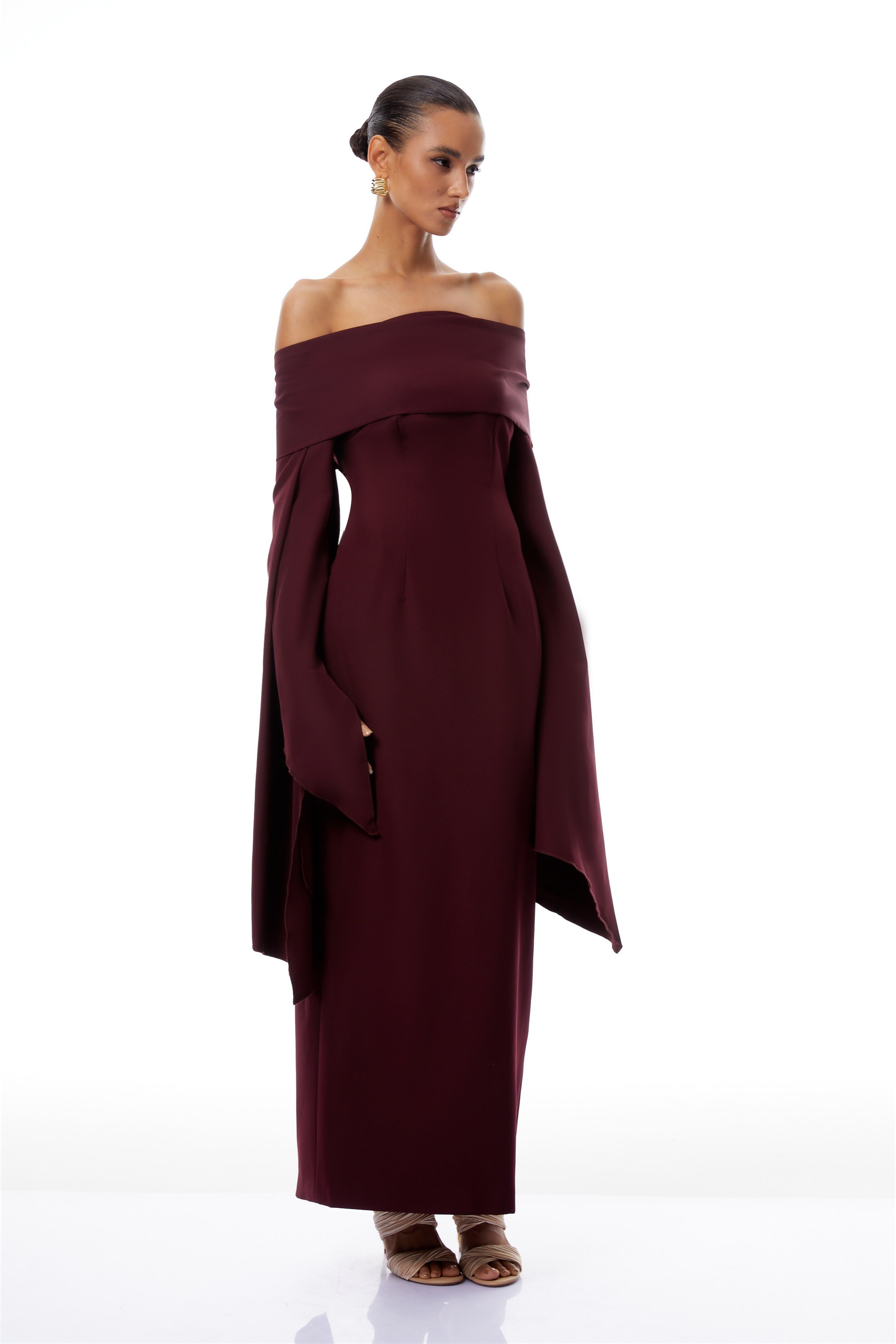 Dorotea Burgundy Off Shoulder Maxi Gown (Final Sale)