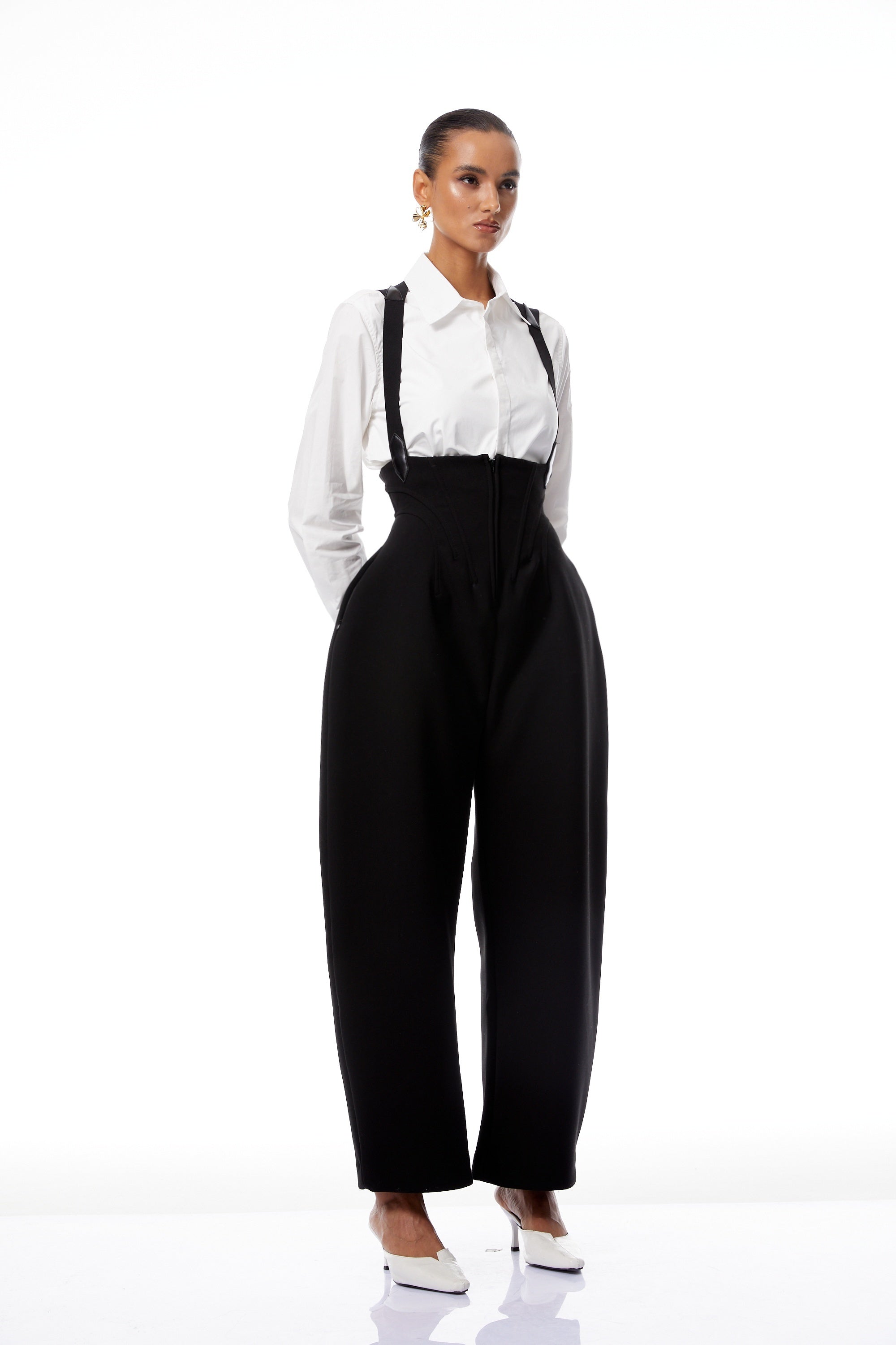 Ivona Black Boned Bodice Wide Leg Overalls (Final Sale-US Only)