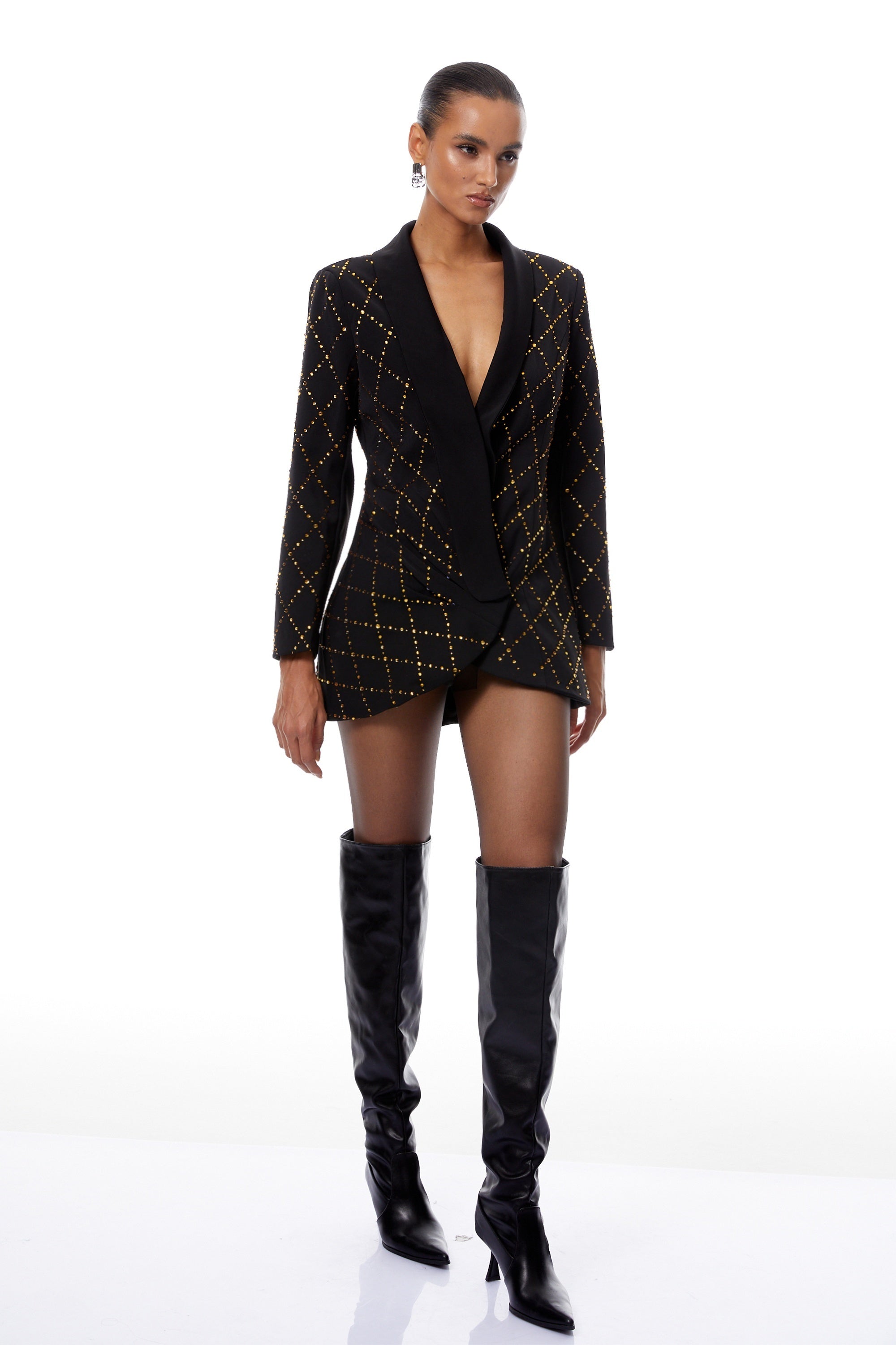 Eleonora Black Lozenge Rhinestone Mini Blazer Dress