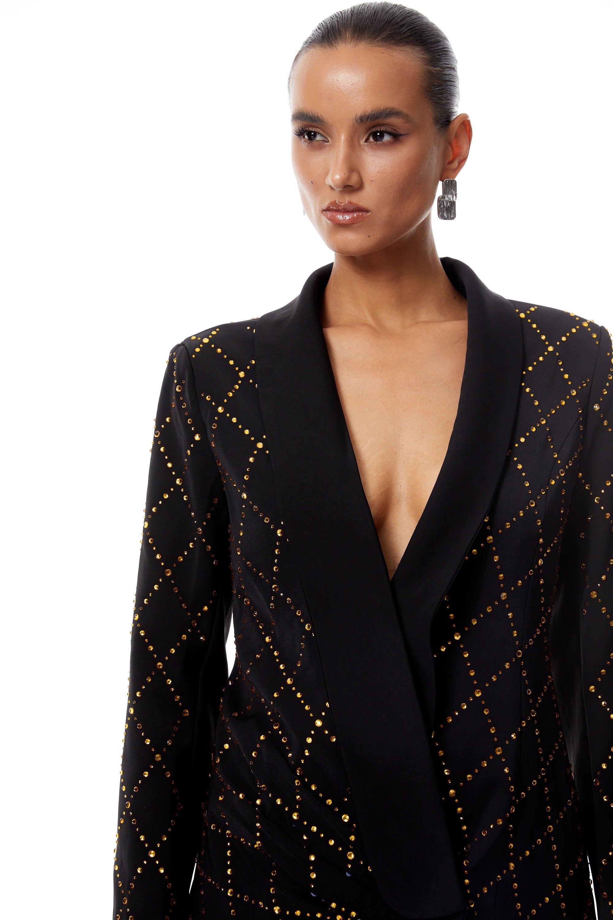Eleonora Black Lozenge Rhinestone Mini Blazer Dress