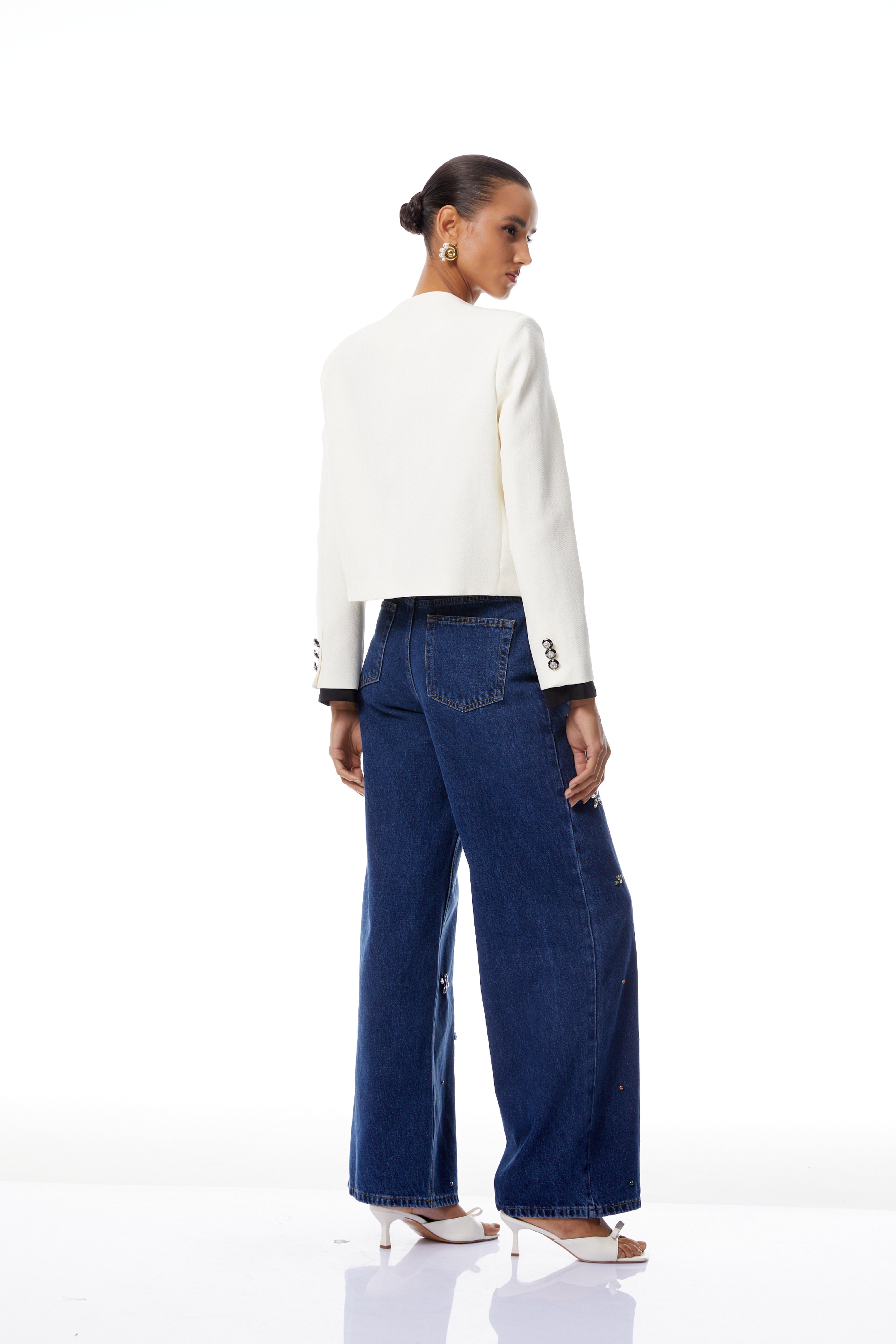 Vivienne White Ruffled Trim Short Jacket
