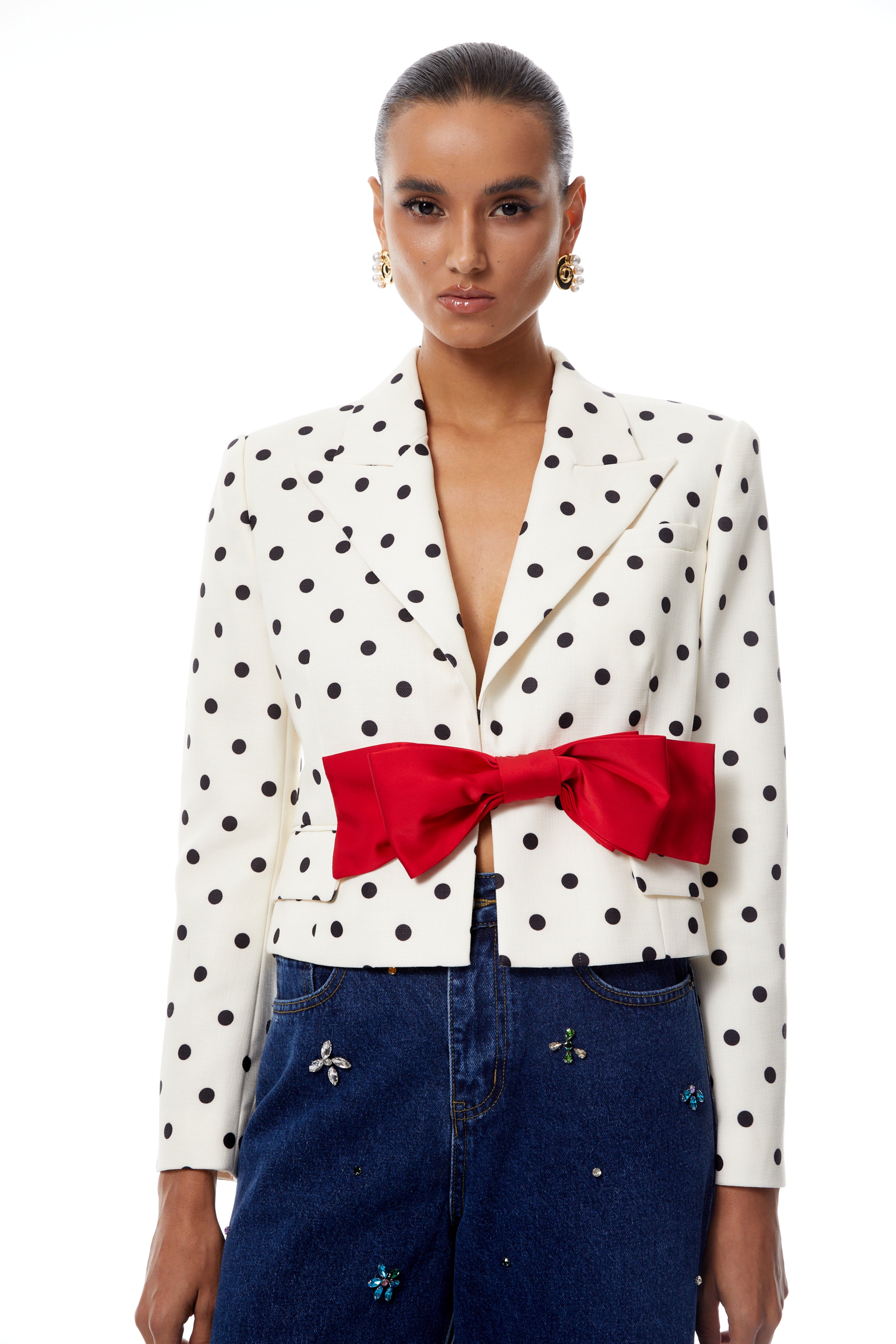 Valentine White Bowknot Polka Dot Short Jacket (Final Sale-US Only)