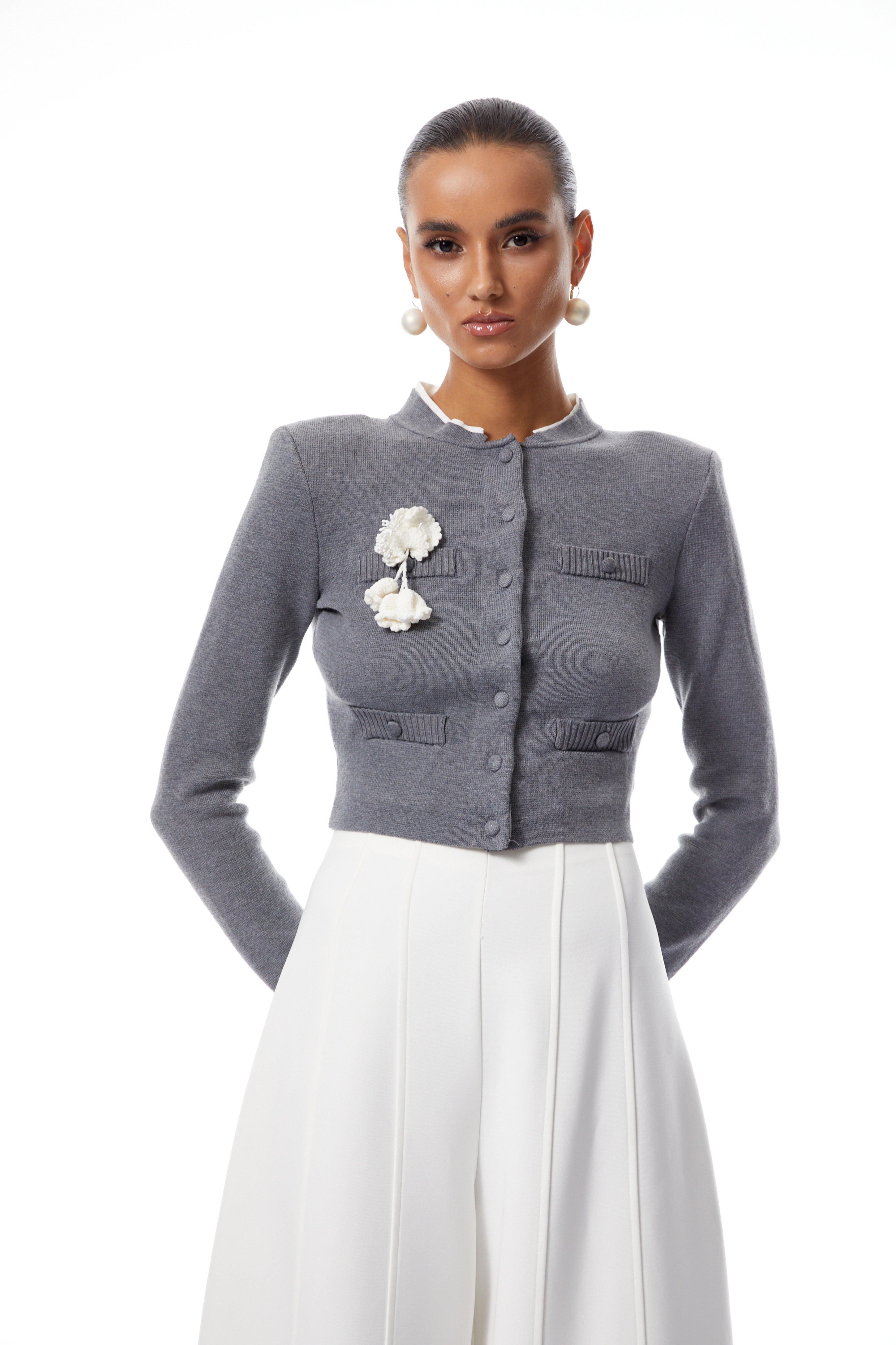 Lisette Grey 3D Petal Knit Cardigan (Final Sale-US Only)