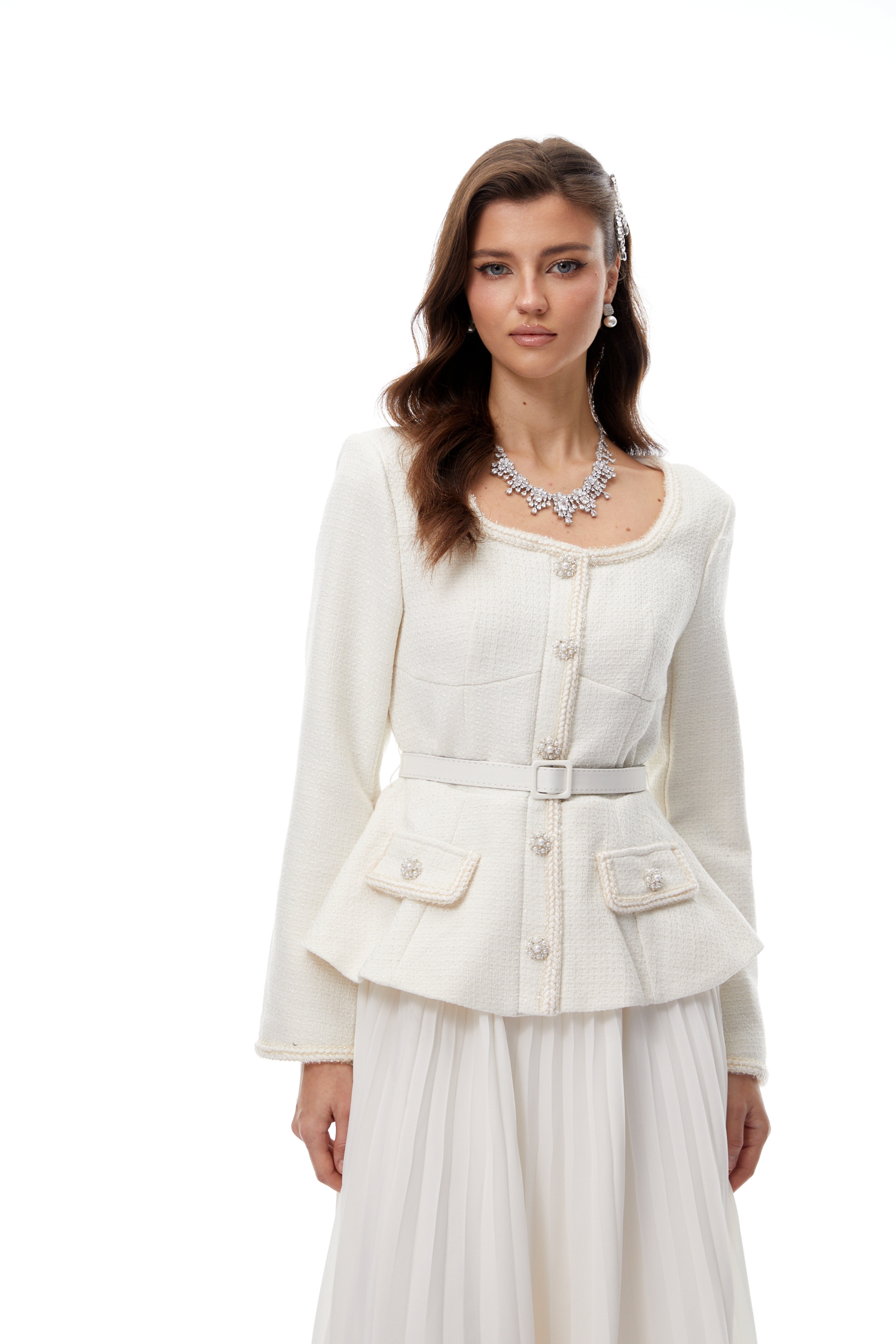 Iver White Lace Panel Tweed Midi Dress (Final Sale-US Only)