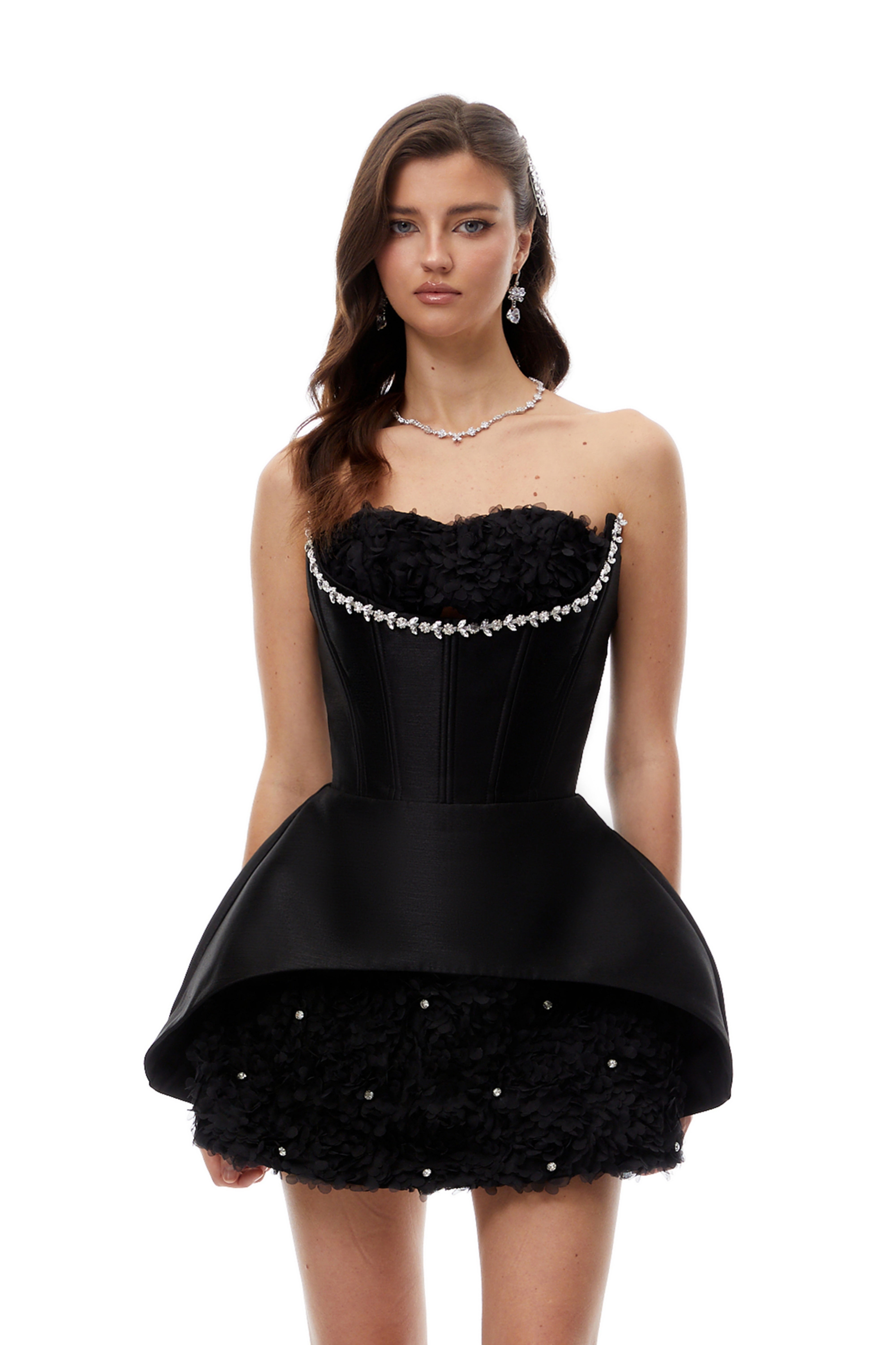 Elowen Black Embellished Floral Panel Mini Dress (Final Sale)