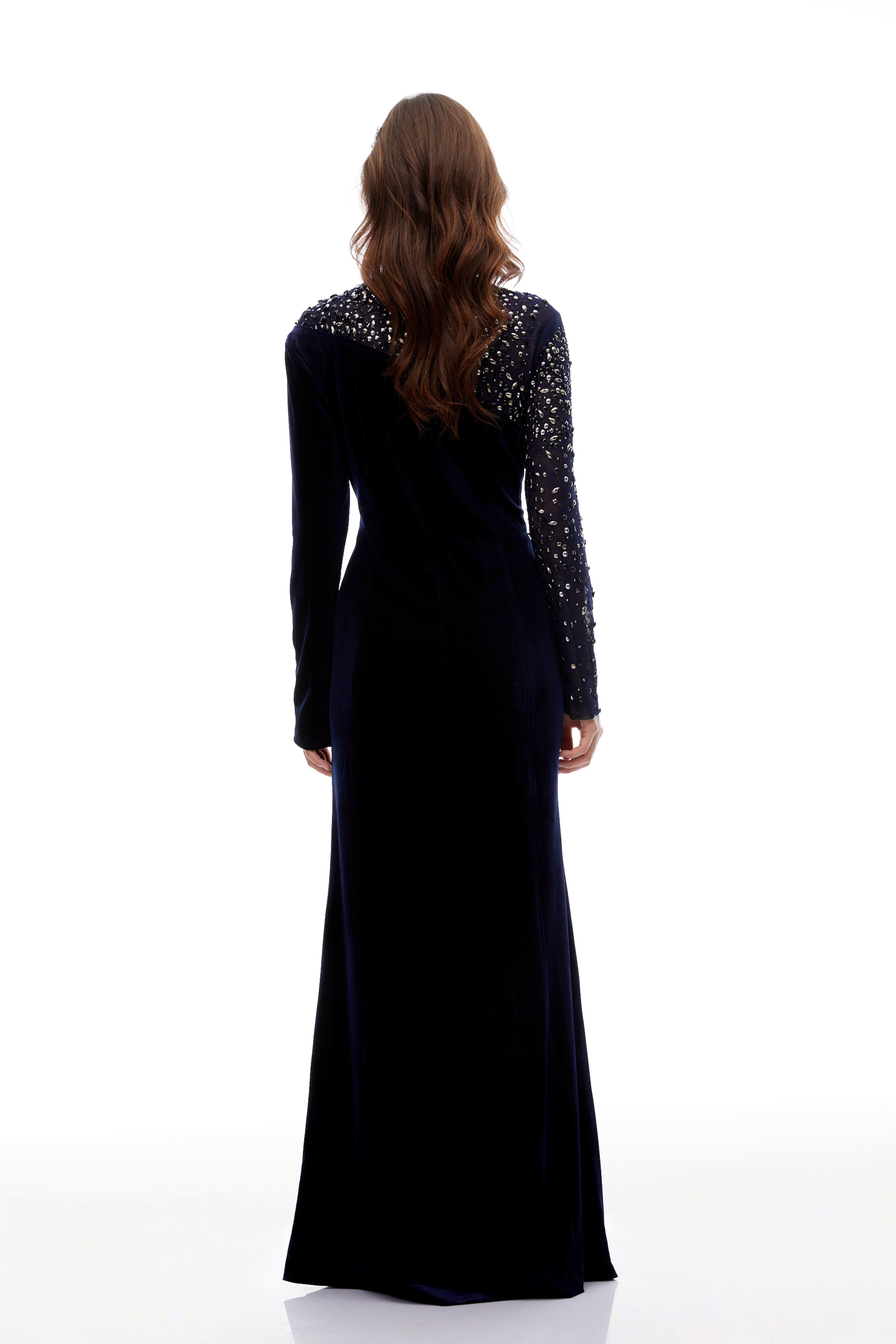 Rosemary Blue Embellished Velvet Maxi Gown (Final Sale-US Only)