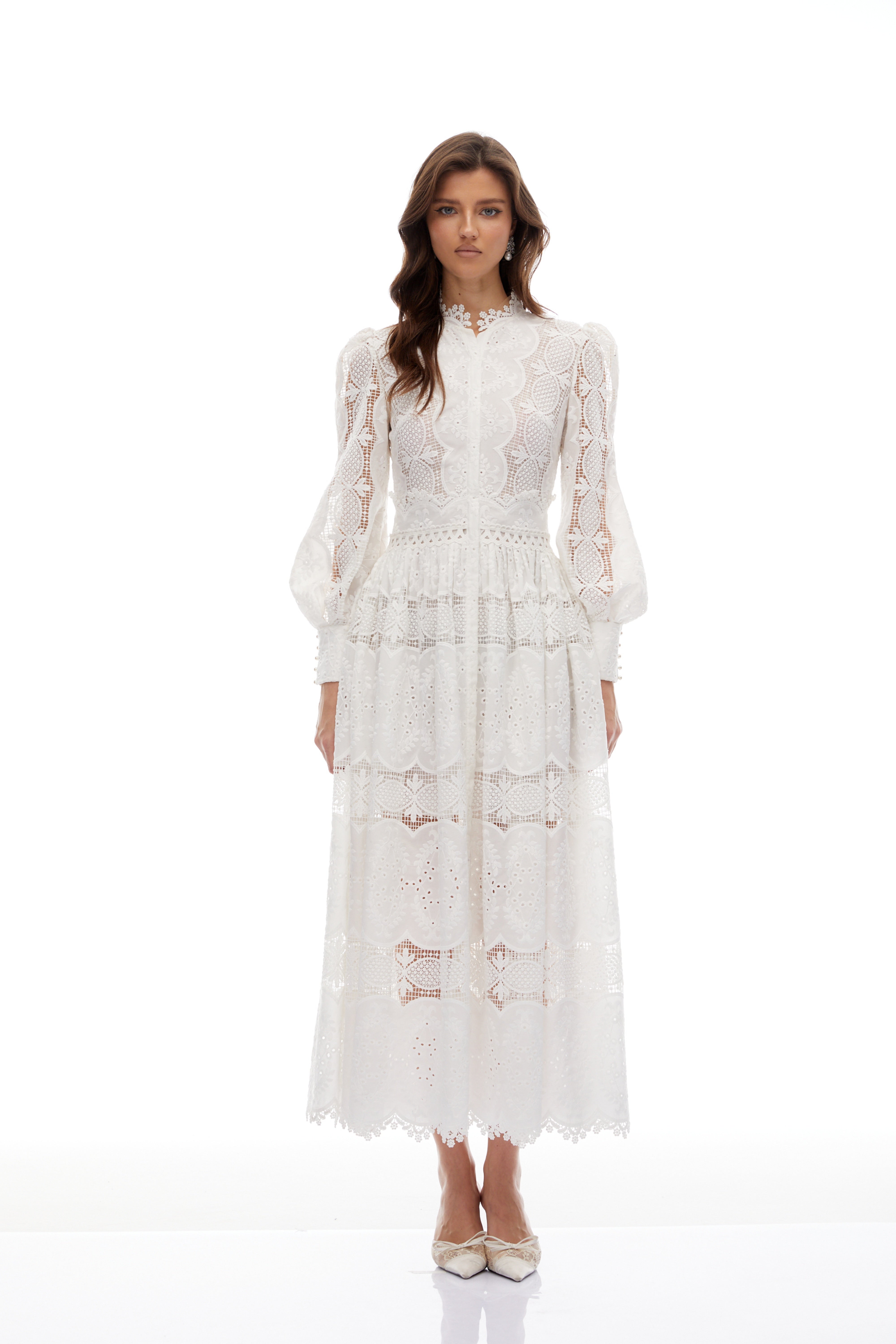 Synne White Lace Overlay Midi Dress (Final Sale)