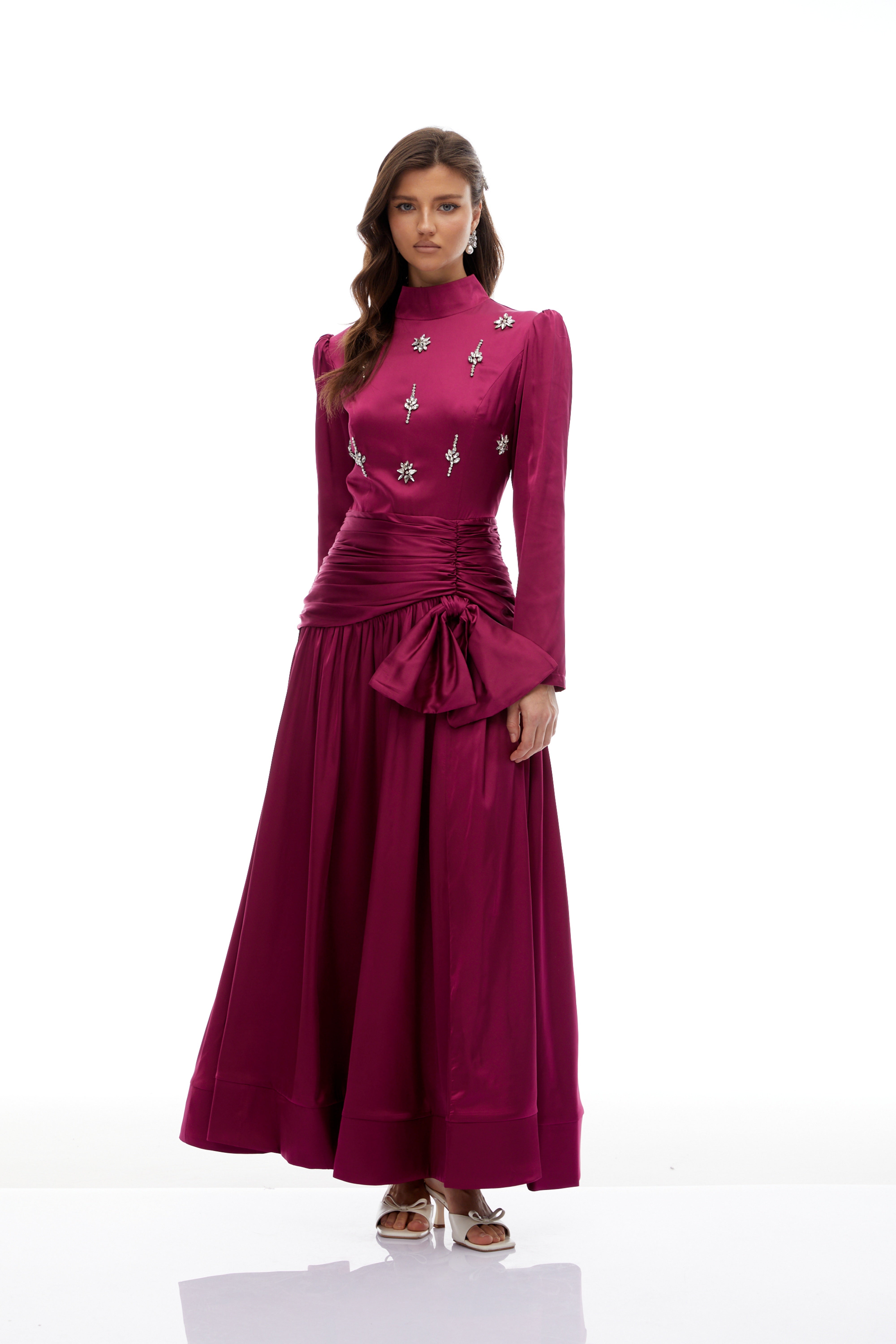 Faithe Rose Purple Bow Ruched Maxi Dress (Final Sale-US Only)