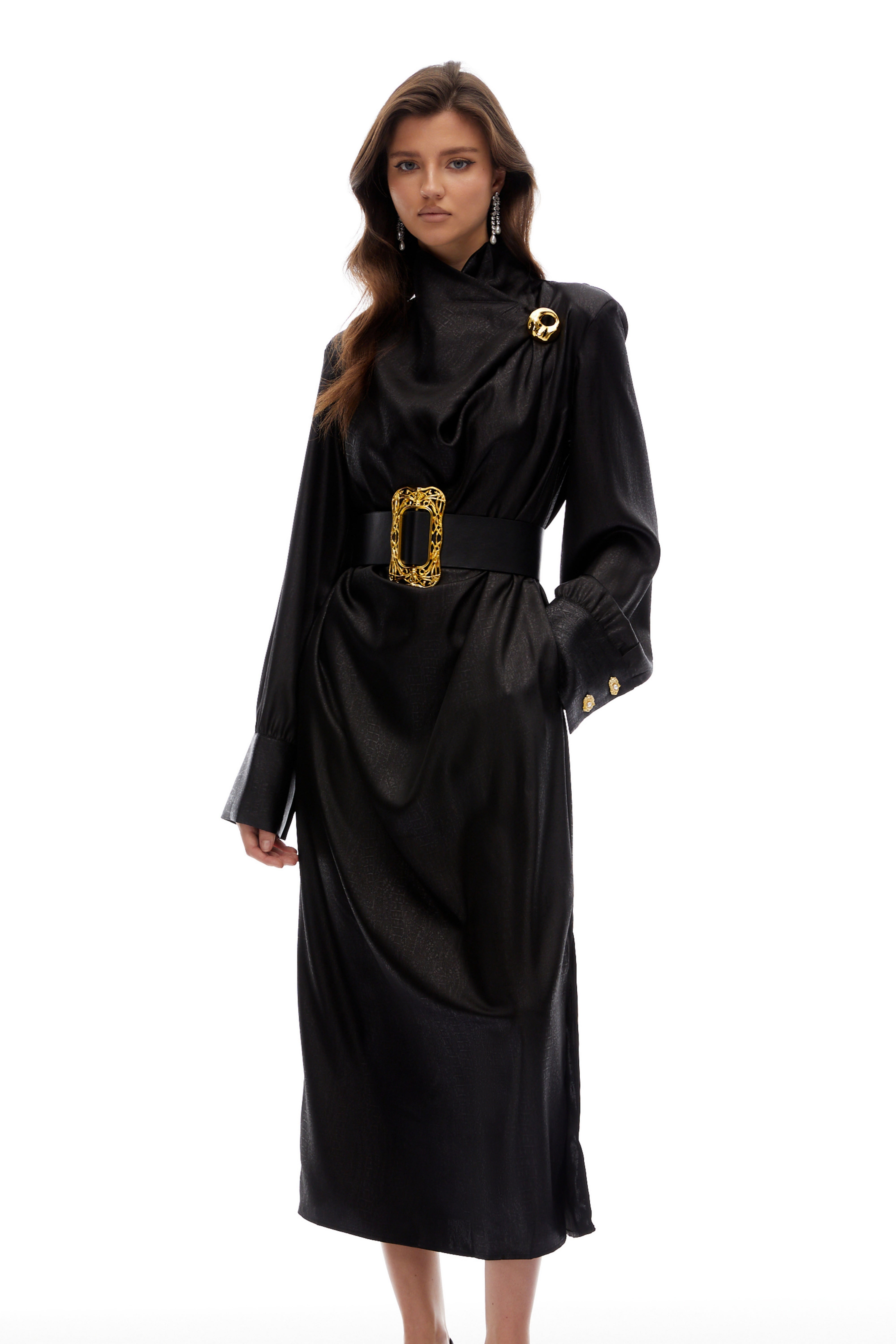 Frederica Black Belted Textured Leather Coat (Final Sale-US Only)