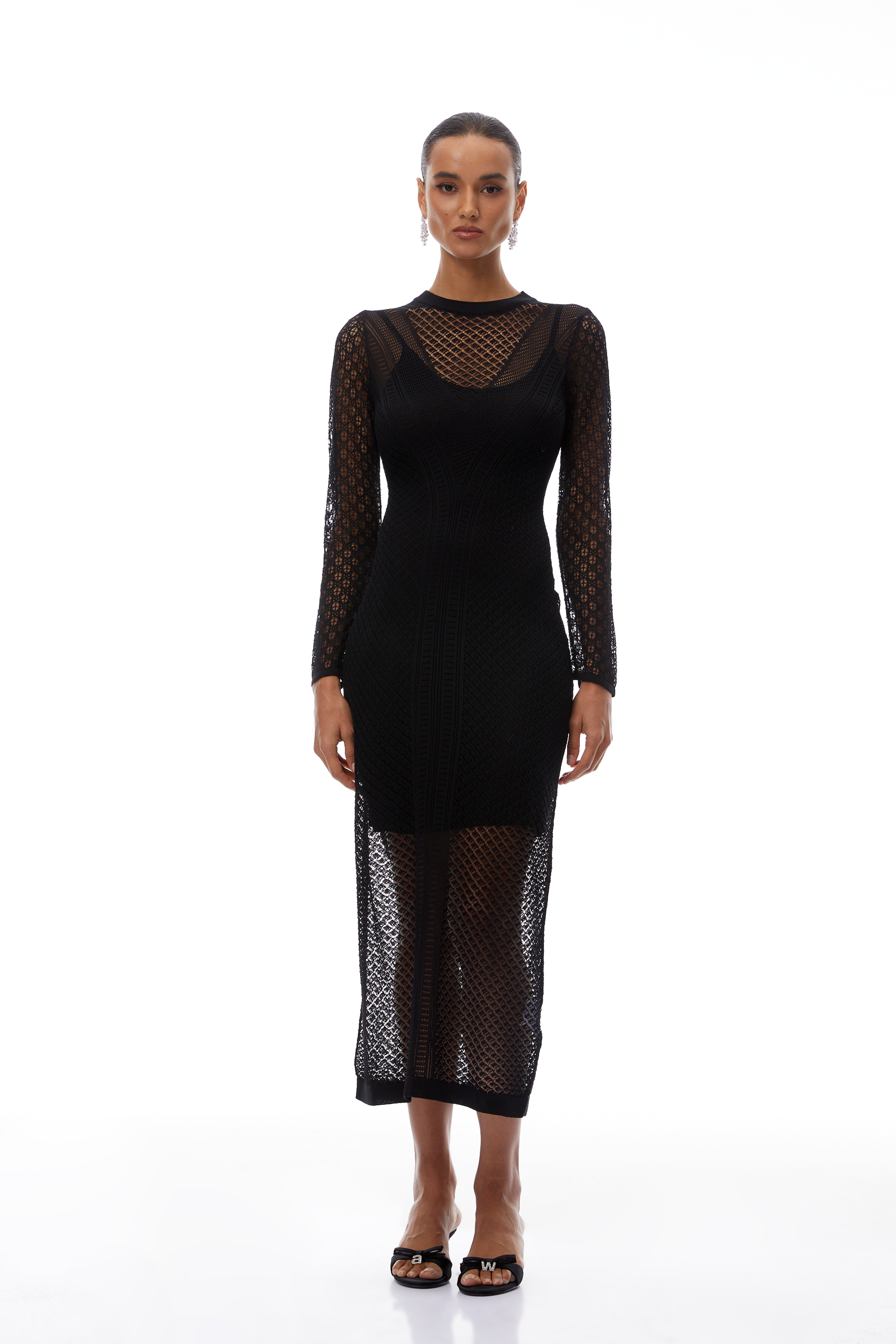Clover Black Cut-out Design Crochet Knit Midi Dress (Final Sale)