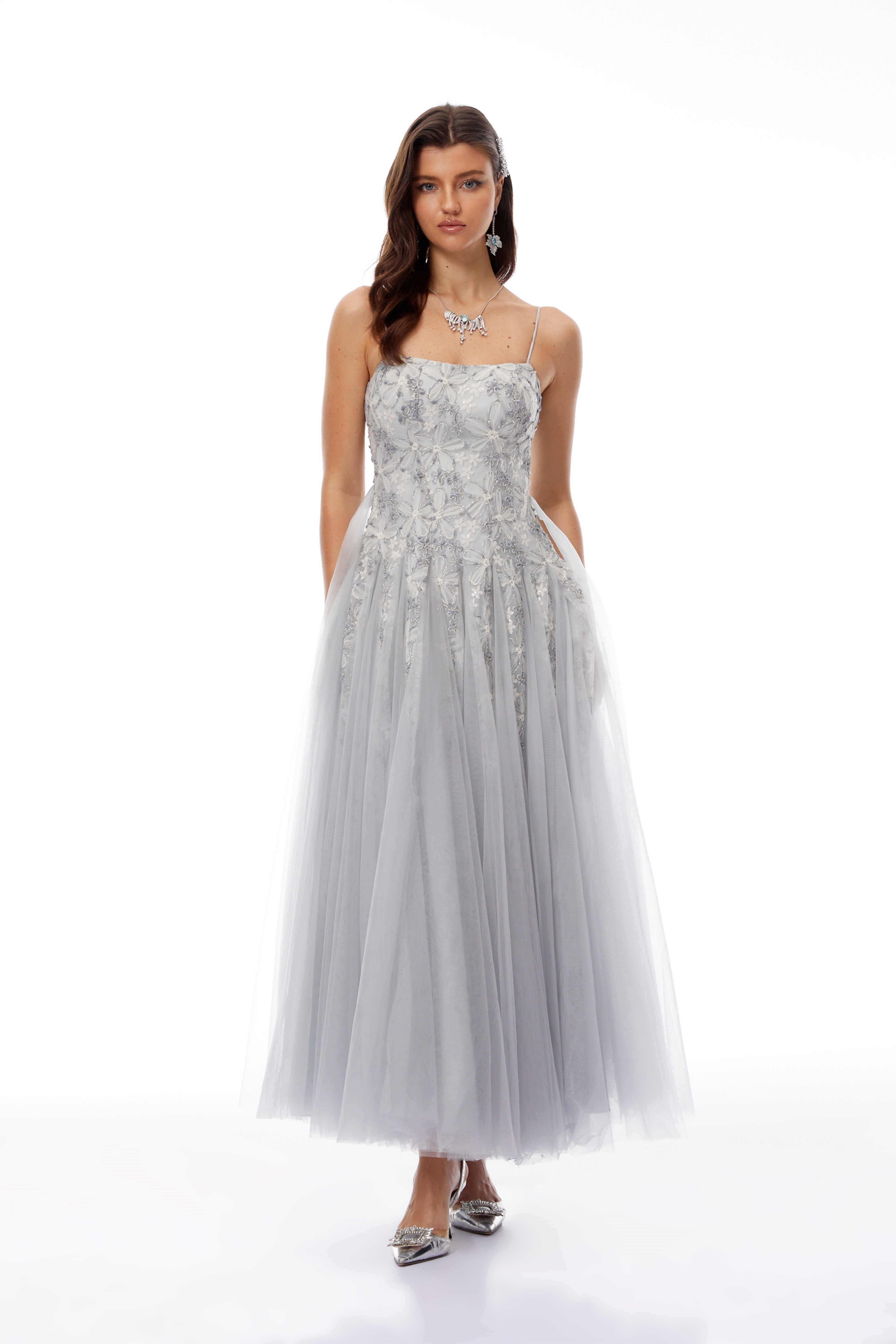 Adalynn Grey Floral Embroidered Tulle Maxi Dress (Final Sale)