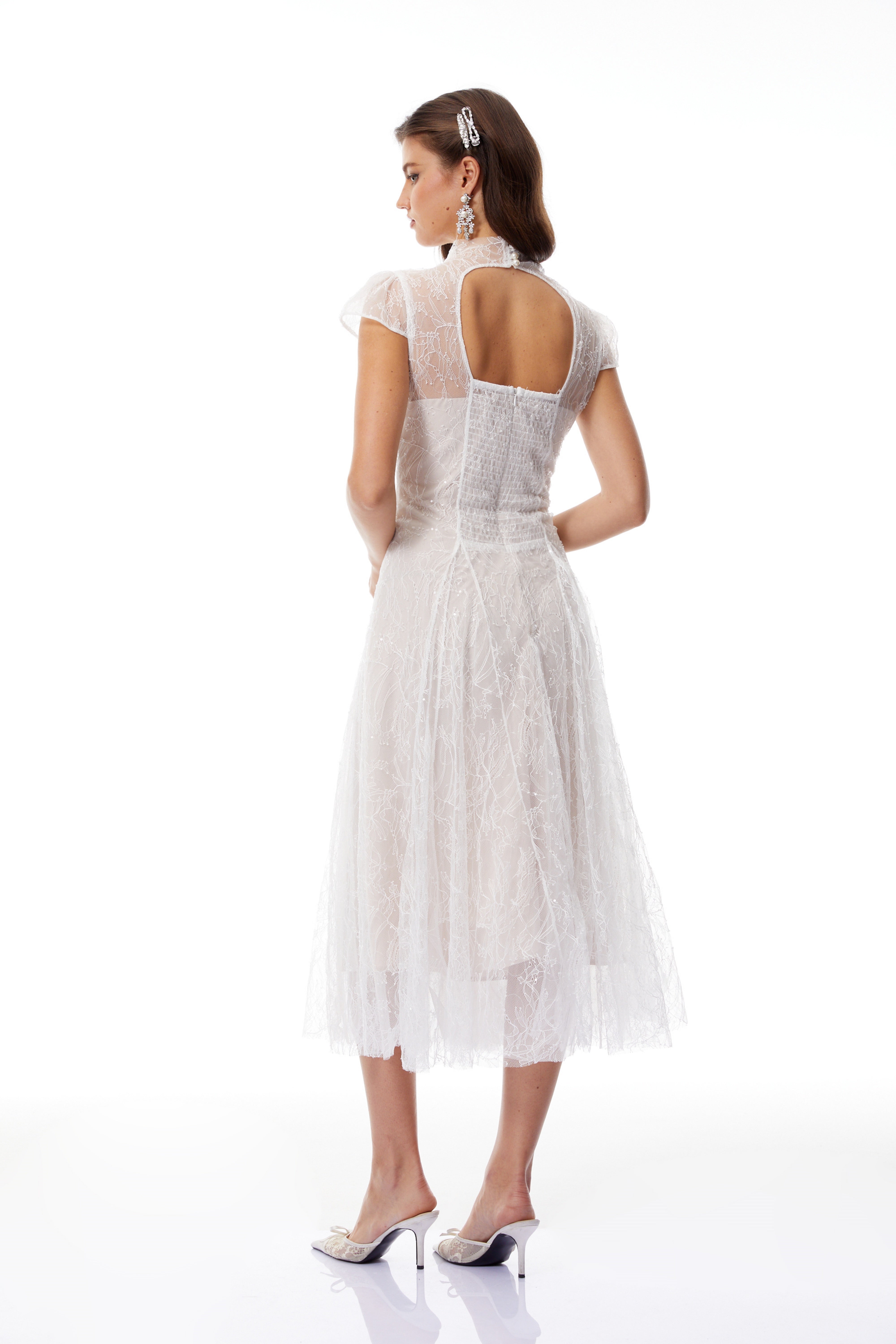 Velia White Lace Glitter Tulle Maxi Gown (Final Sale)