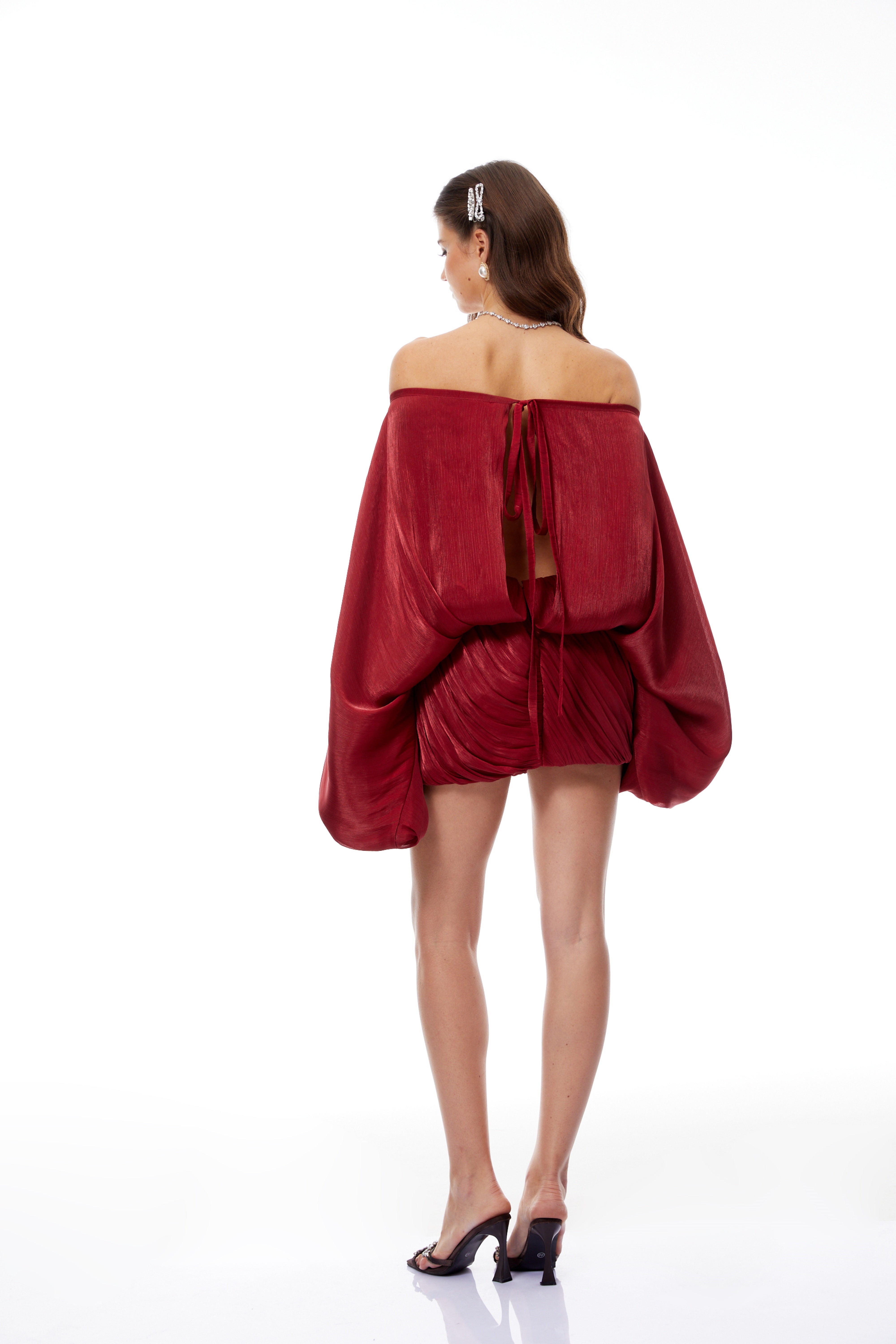 Patrizia Red Off Shoulder Glossy Mini Dress (Final Sale)