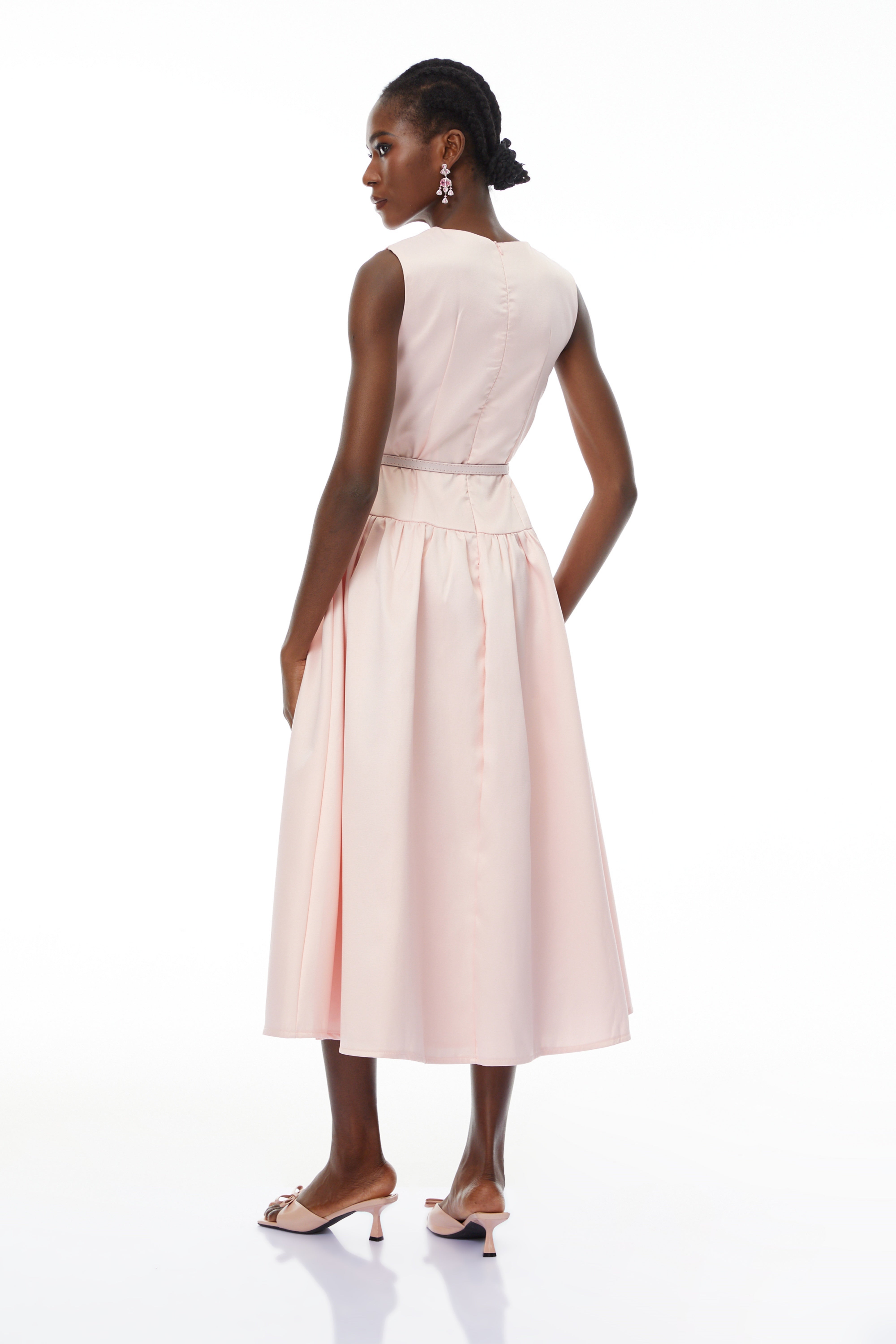Triana Pink Belt Waist Satin Maxi Dress (Final Sale-US Only)