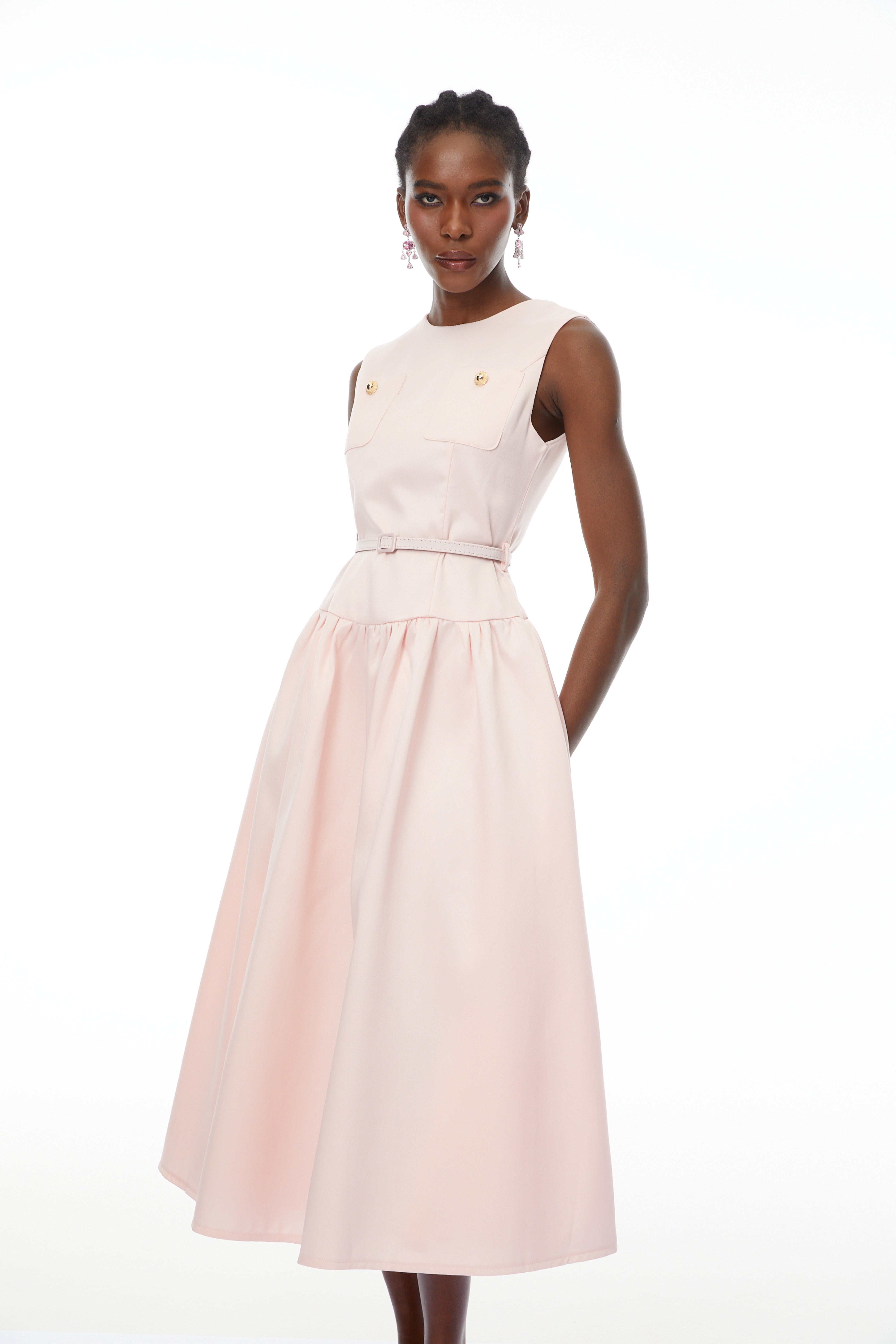Triana Pink Belt Waist Satin Maxi Dress (Final Sale-US Only)