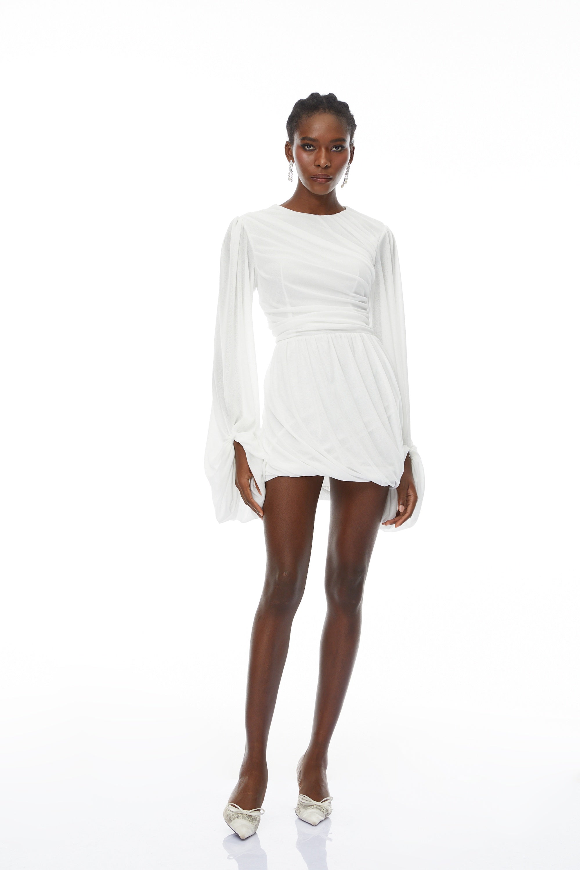 Thiago White Ruched Bubble Hem Mini Dress (Final Sale-US Only)