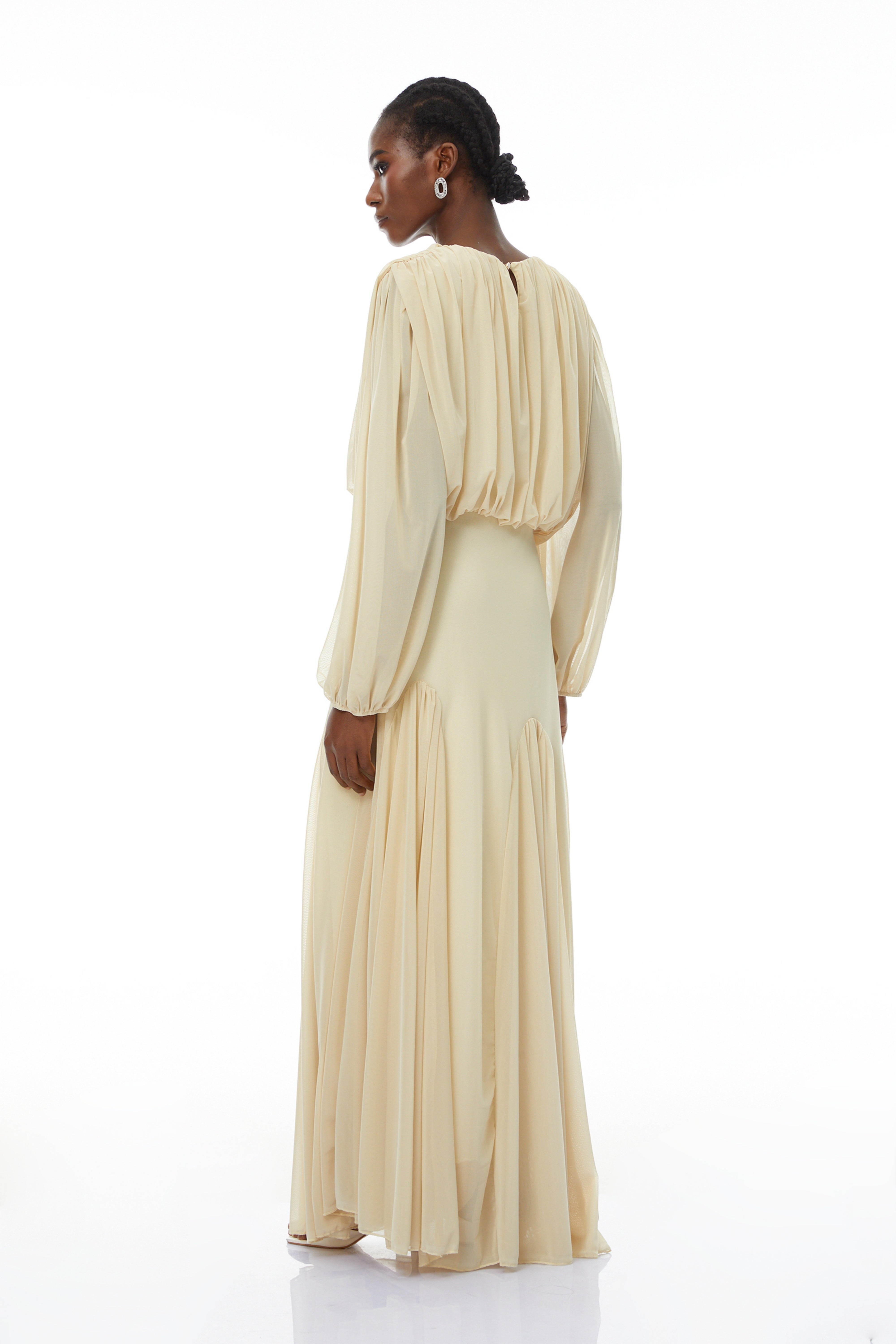Pleated Balloon Sleeve Gown